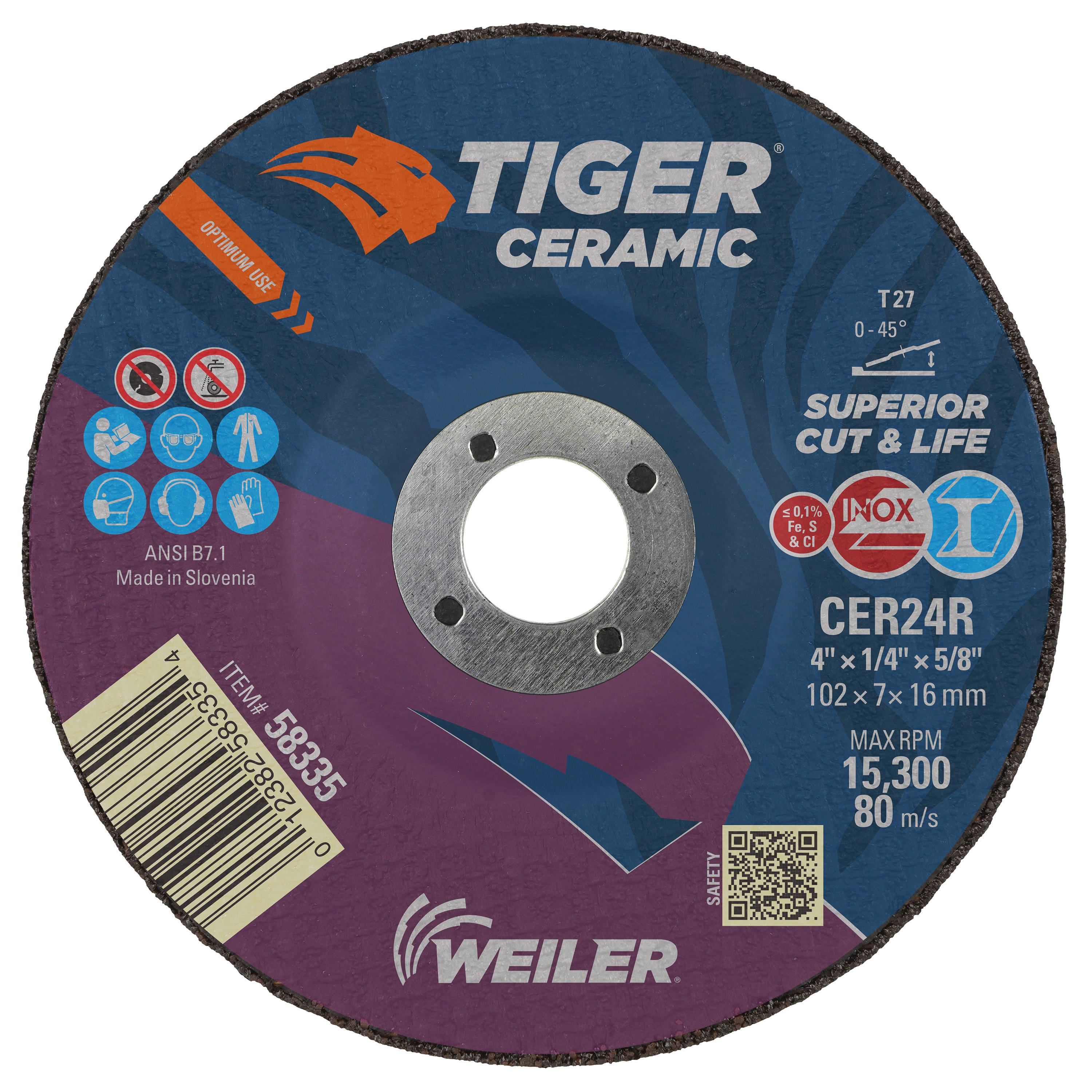 Tiger&reg; Ceramic 58320 Combination Long Life Performance Line Superior Life and Cut Depressed Center Combo Wheel, 6 in Dia 1/8 in THK, 30 Grit, Ceramic Alumina Abrasive