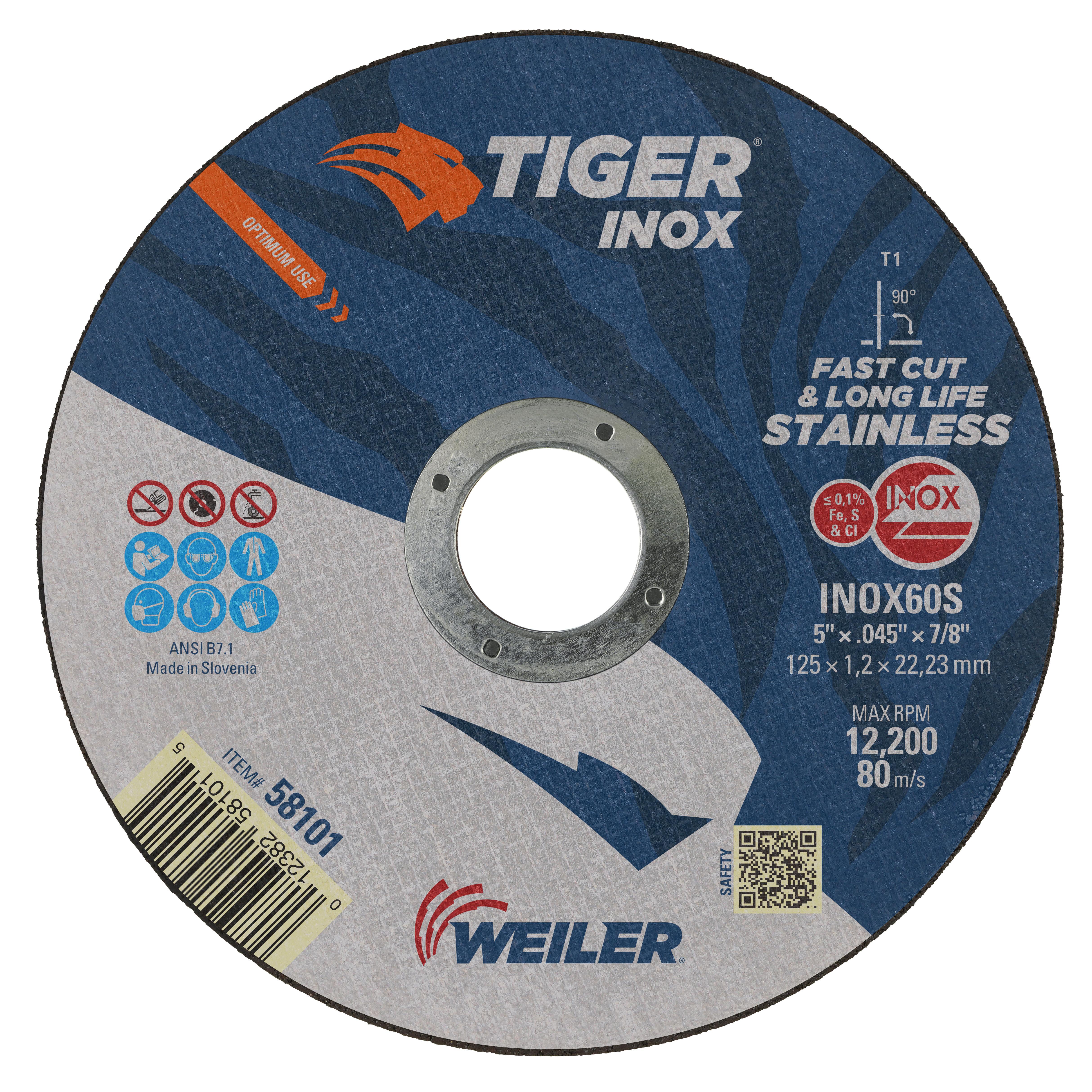 Tiger&reg; Inox 58124 Contaminant-Free Performance Line Depressed Center Grinding Wheel, 7 in Dia 1/4 in THK, 24 Grit, White Aluminum Oxide Abrasive