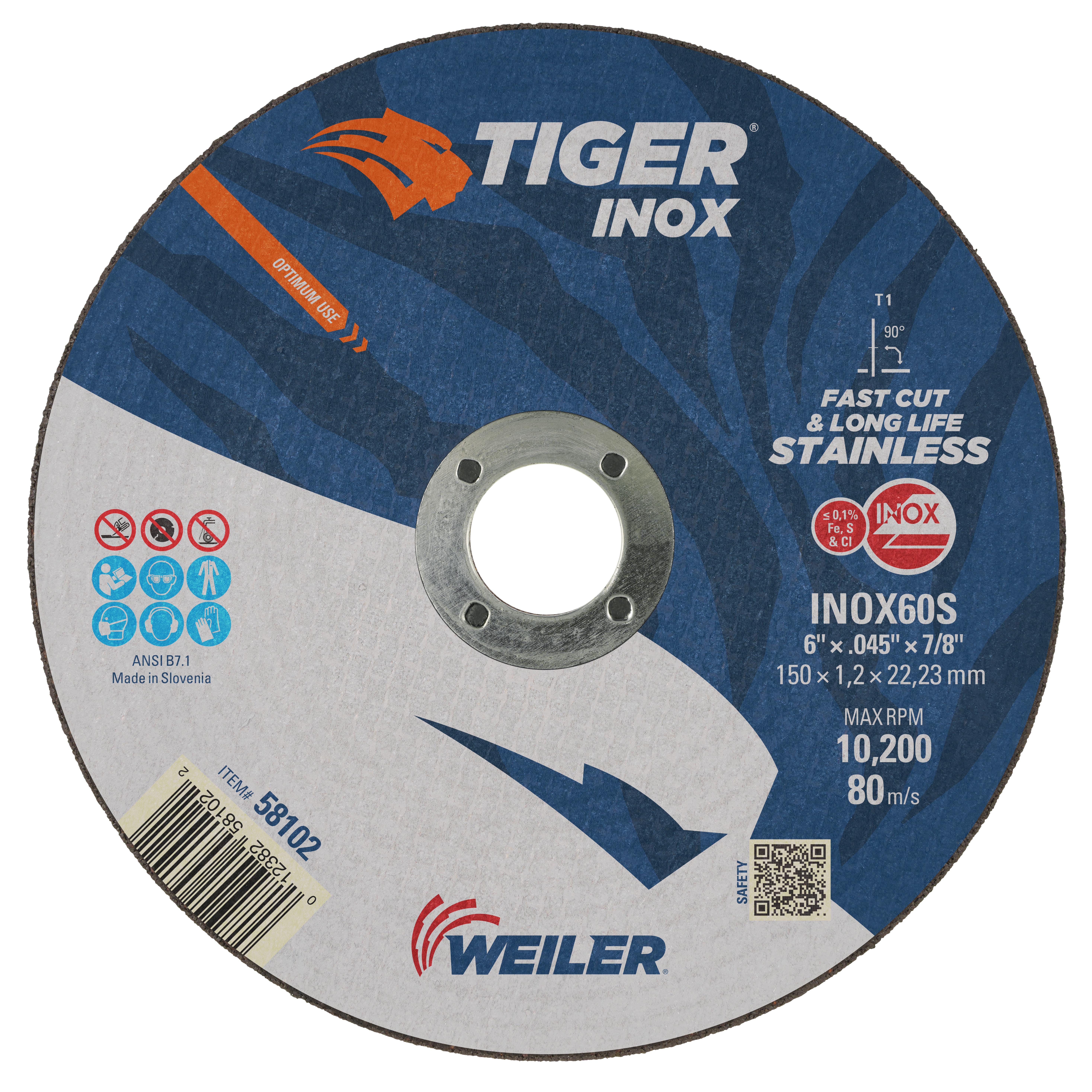 Tiger&reg; Inox 58116 Combination Contaminant-Free Long Life Performance Line Depressed Center Combo Wheel, 7-1/8 in Dia 1/8 in THK, 30 Grit, White Aluminum Oxide Abrasive