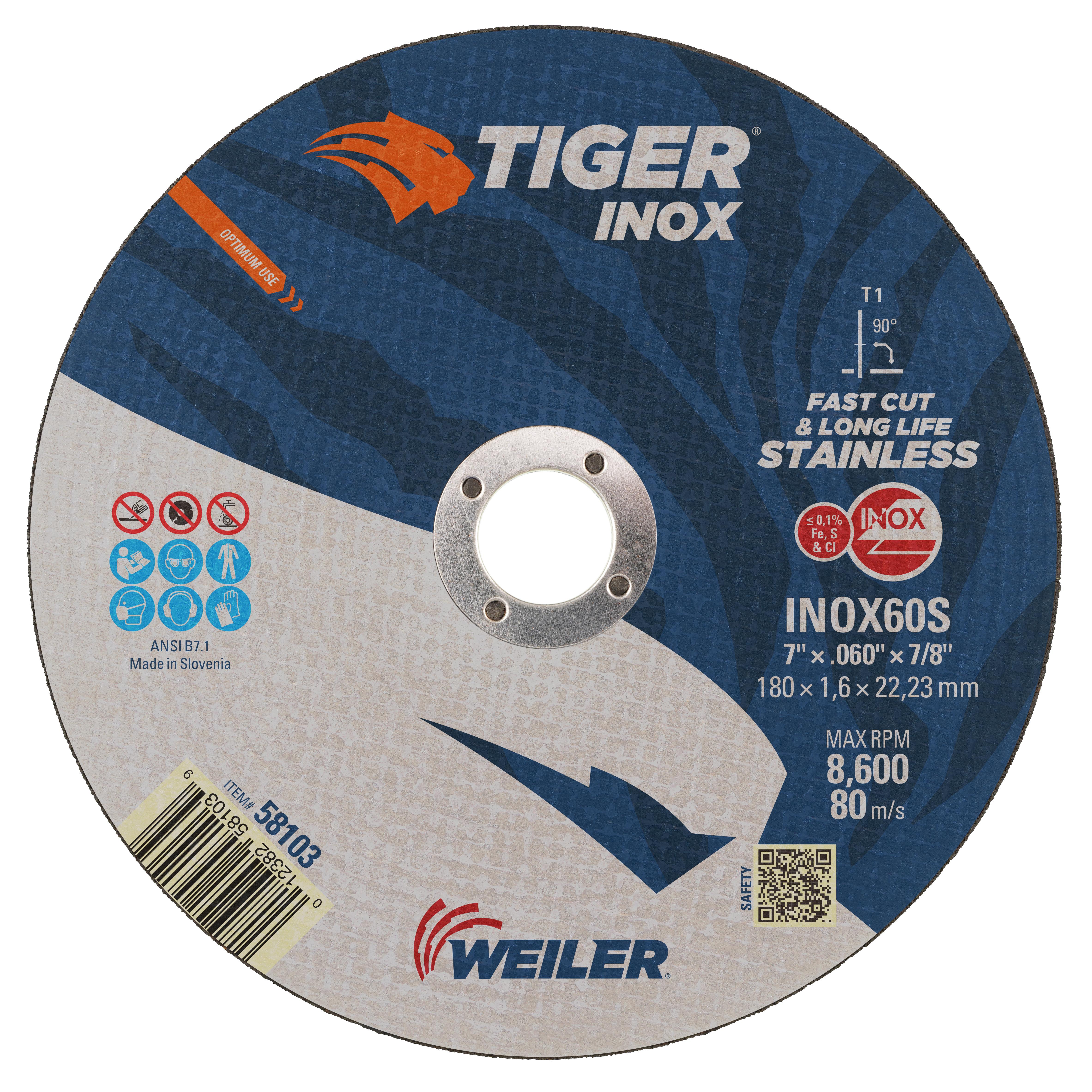 Tiger&reg; Inox 58114 Combination Contaminant-Free Long Life Performance Line Depressed Center Combo Wheel, 4-1/2 in Dia 1/8 in THK, 30 Grit, White Aluminum Oxide Abrasive