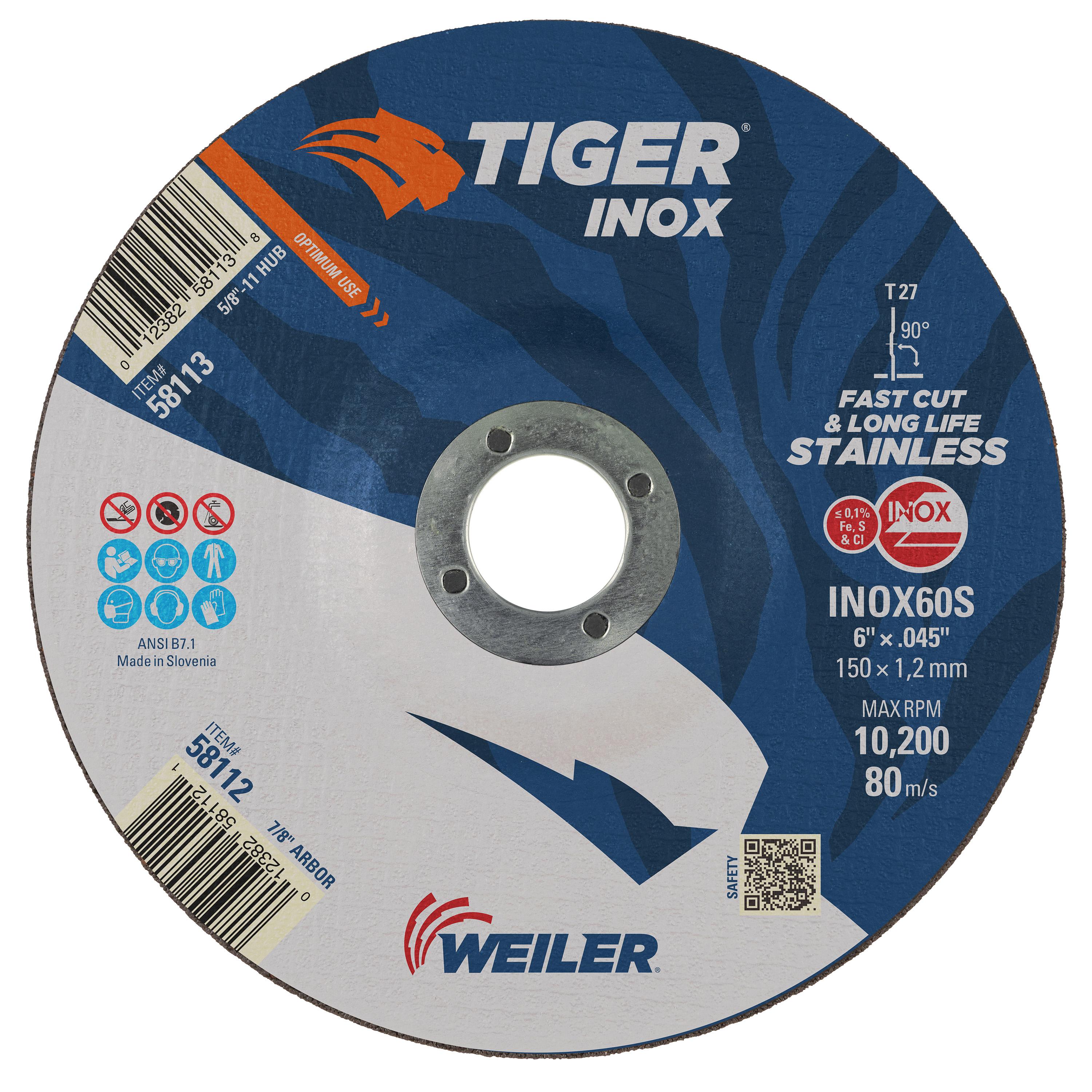 Tiger&reg; Inox 58116 Combination Contaminant-Free Long Life Performance Line Depressed Center Combo Wheel, 7-1/8 in Dia 1/8 in THK, 30 Grit, White Aluminum Oxide Abrasive