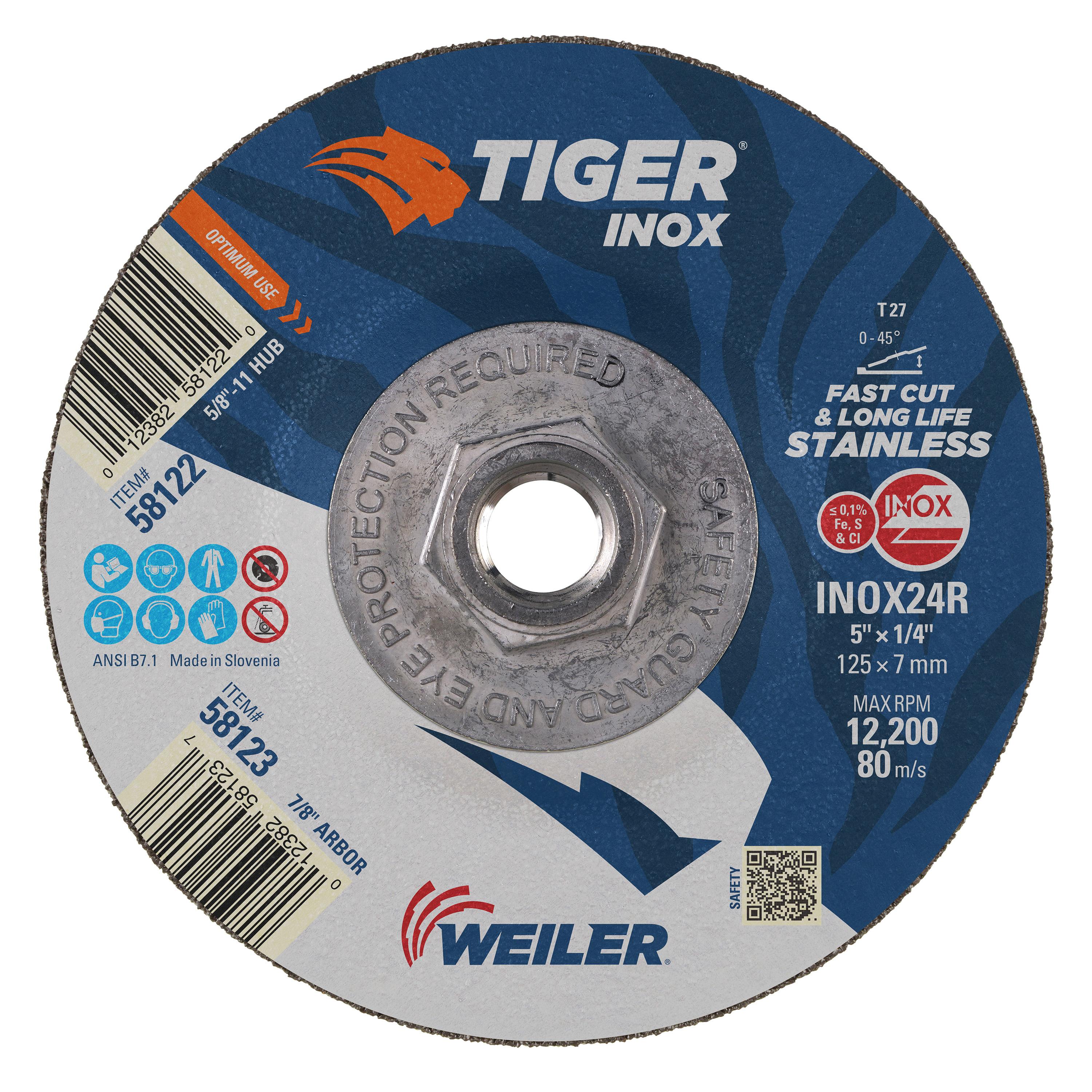 Tiger&reg; Inox 58114 Combination Contaminant-Free Long Life Performance Line Depressed Center Combo Wheel, 4-1/2 in Dia 1/8 in THK, 30 Grit, White Aluminum Oxide Abrasive