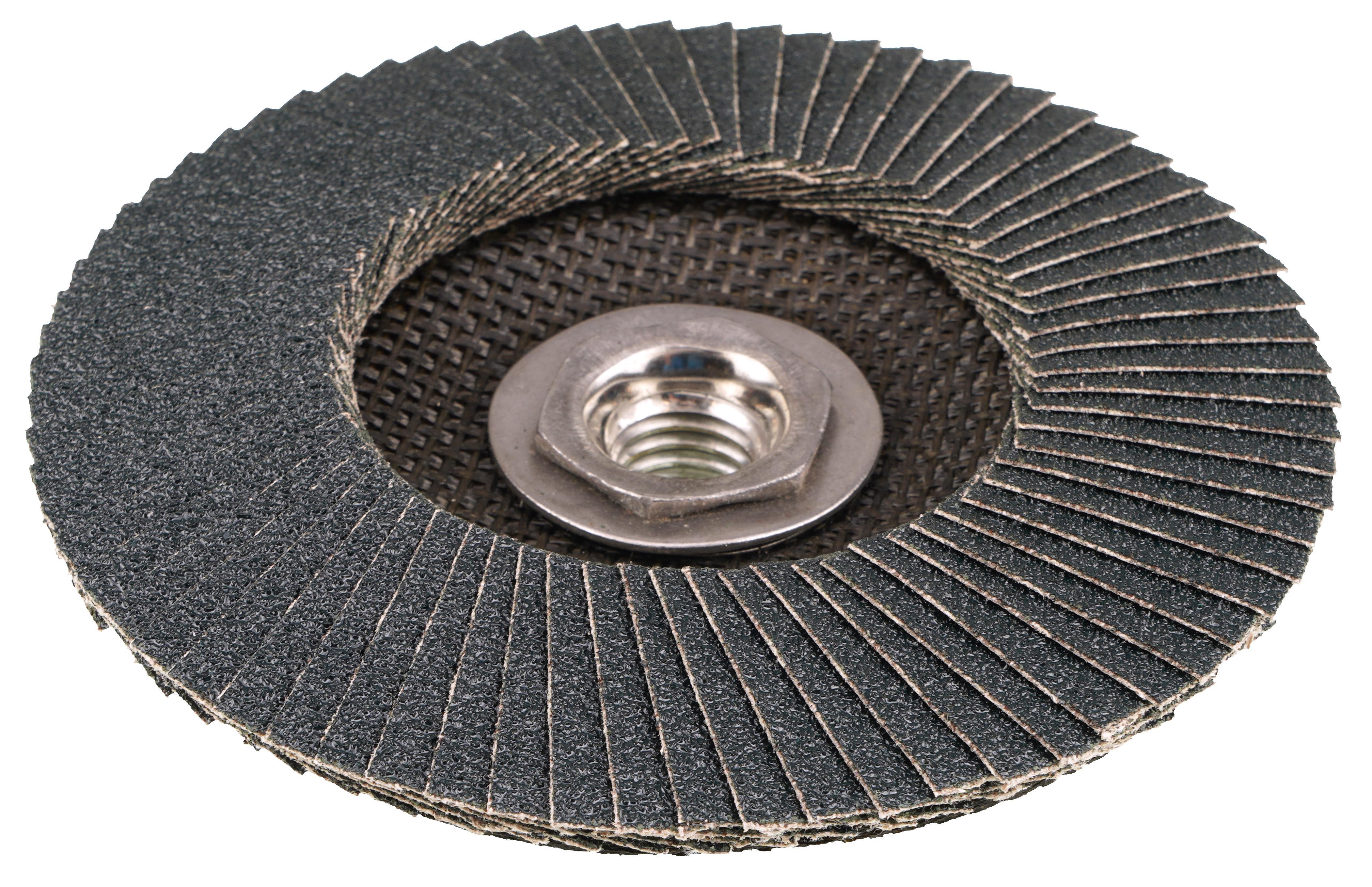 Tiger Paw™ 51108 High Performance Coated Abrasive Flap Disc, 4-1/2 in Dia Disc, 7/8 in Center Hole, 40 Grit, Coarse Grade, Zirconia Alumina Abrasive, Type 27 Flat Disc