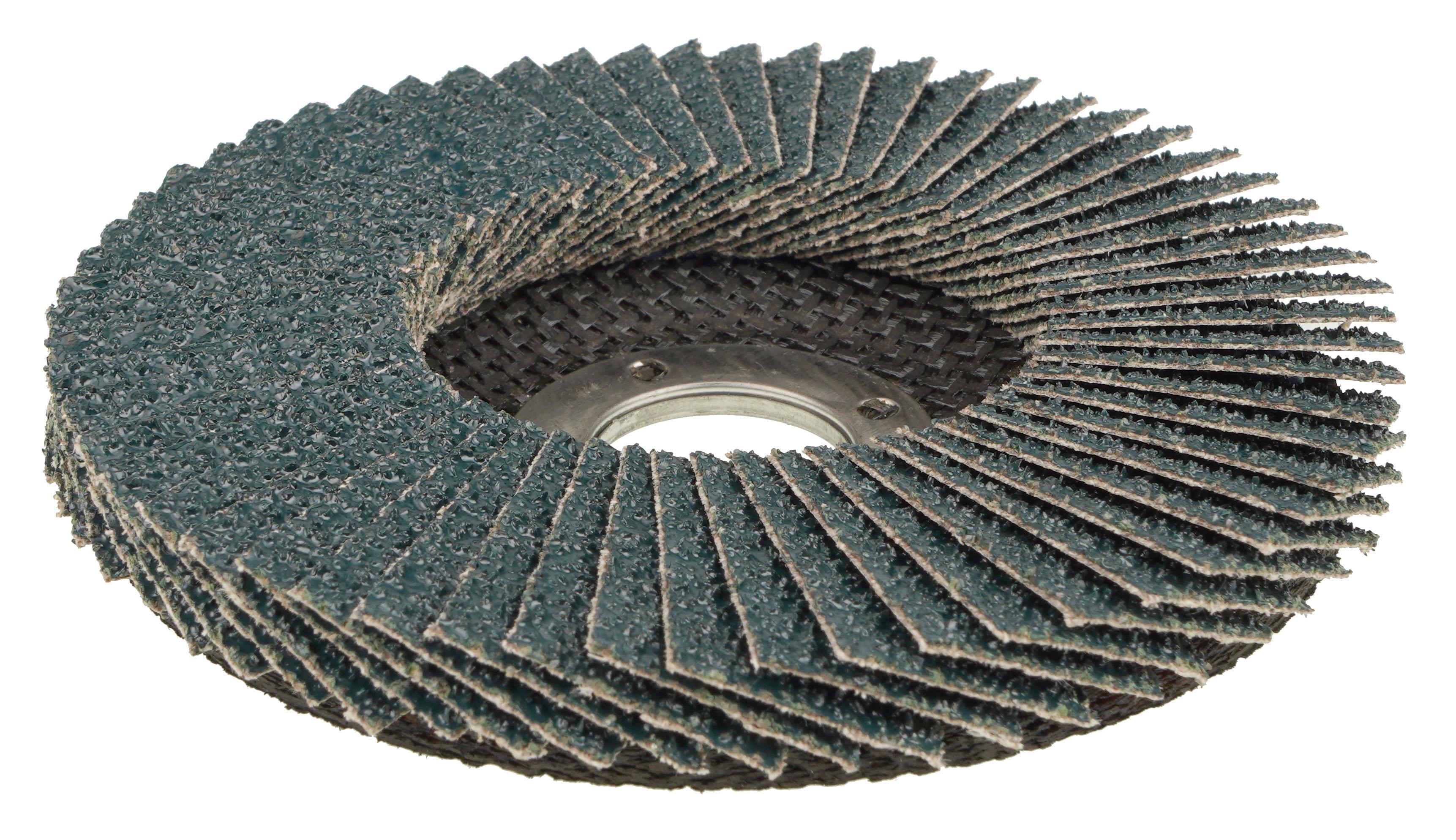 Tiger Paw™ 51153 High Performance Coated Abrasive Flap Disc, 5 in Dia Disc, 36 Grit, Very Coarse Grade, Zirconia Alumina Abrasive, Type 29/Angled Disc
