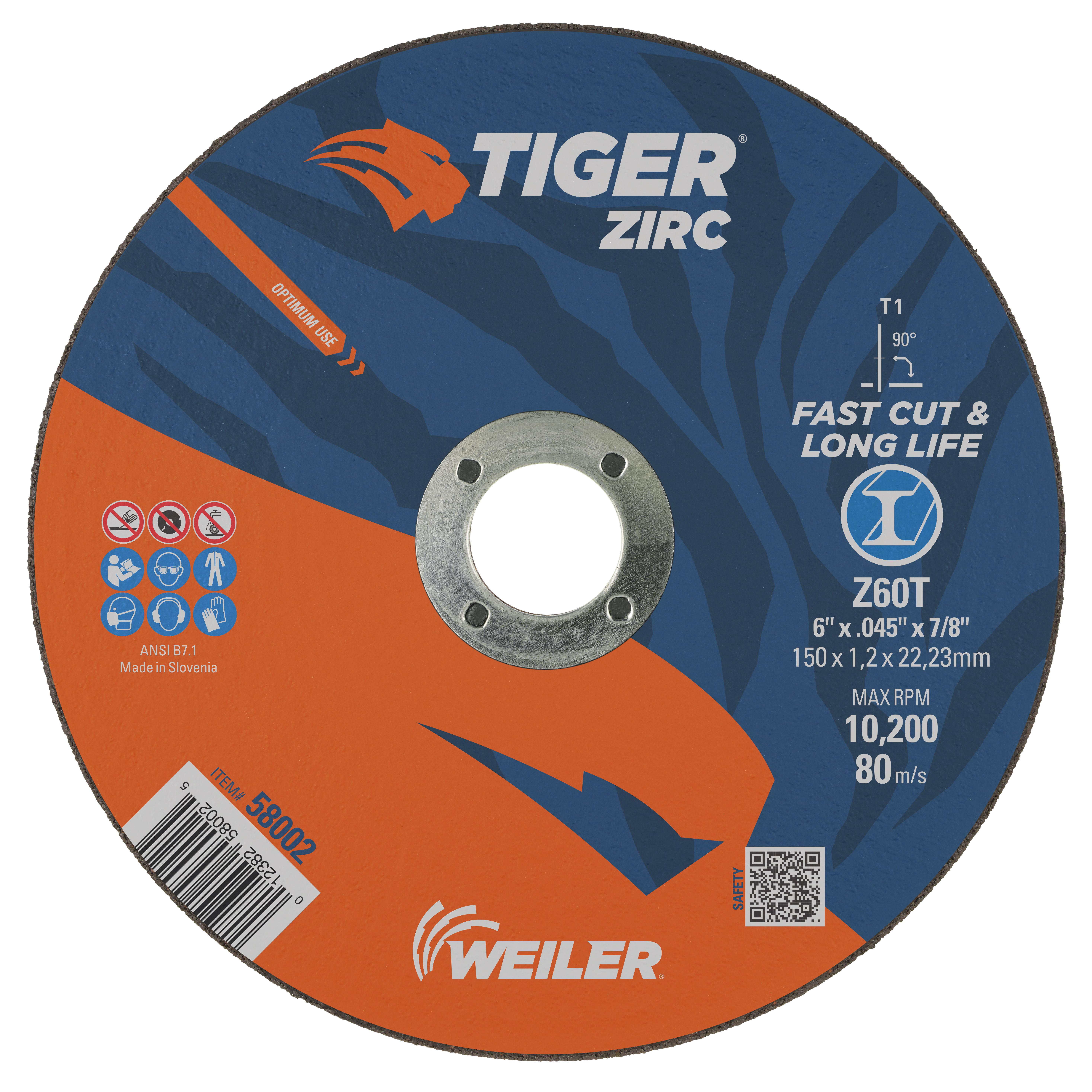 Tiger&reg; Zirc 58053 Fast and Long Life Performance Line Depressed Center Combo Wheel, 5 in Dia 1/8 in THK, 7/8 in Center Hole, 30 Grit, Zirconia Alumina Abrasive
