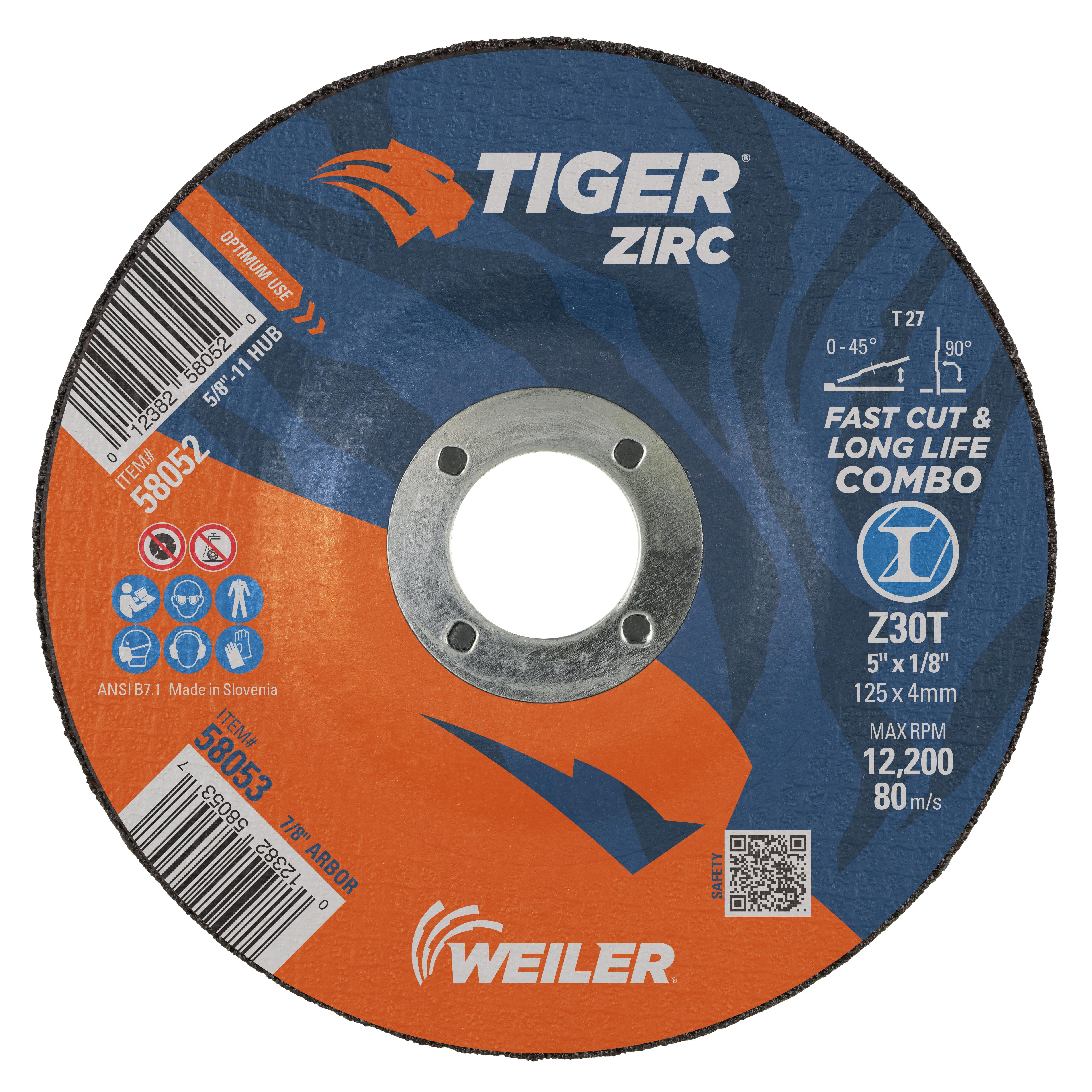 Tiger&reg; Zirc 60738 Blending Disc, 2 in Dia Disc, 36 Grit, Zirconia Alumina Abrasive, Type R Attachment