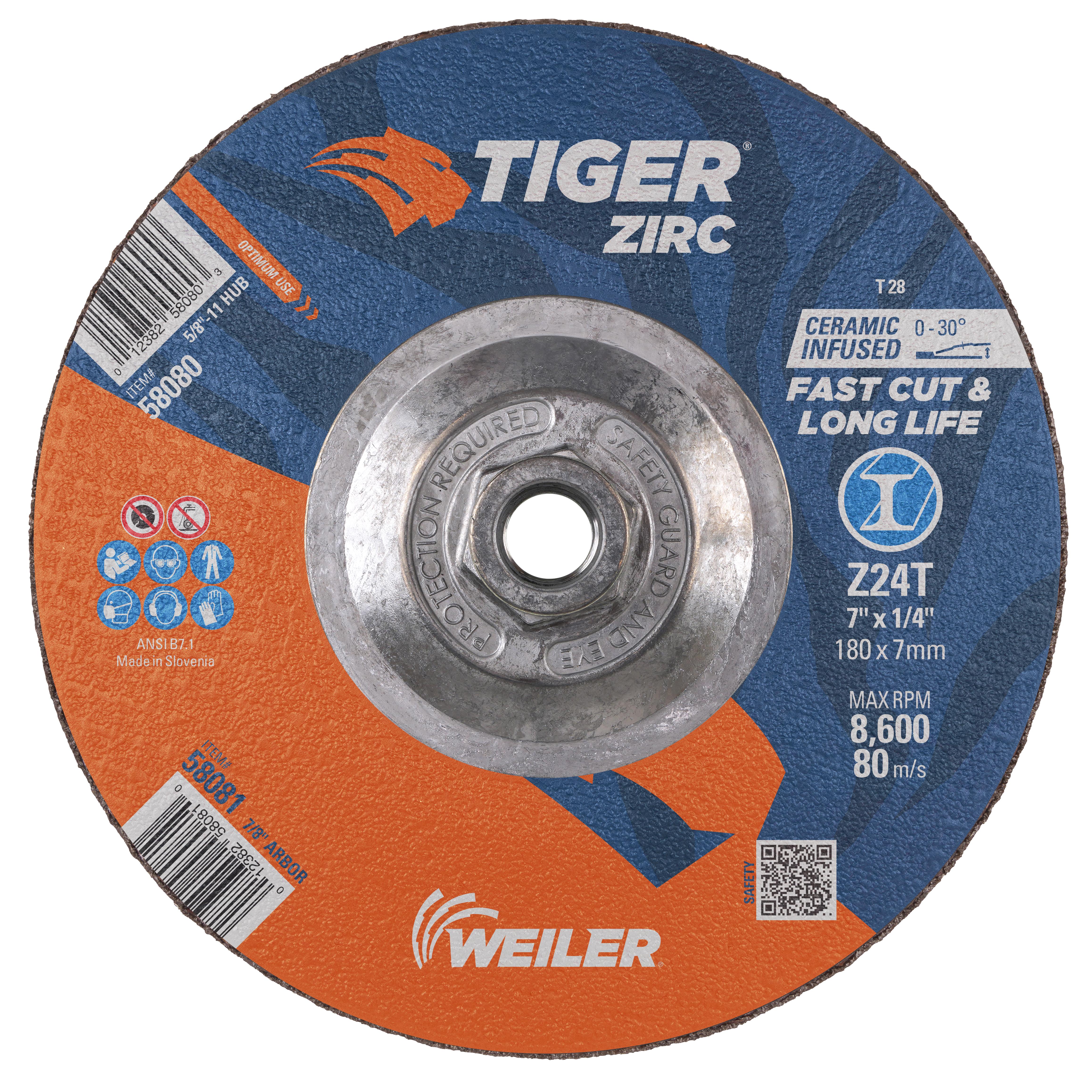 Tiger&reg; Zirc 60378 Blending Disc, 2 in Dia Disc, 36 Grit, Very Fine Grade, Zirconia Alumina Abrasive, Hub Attachment