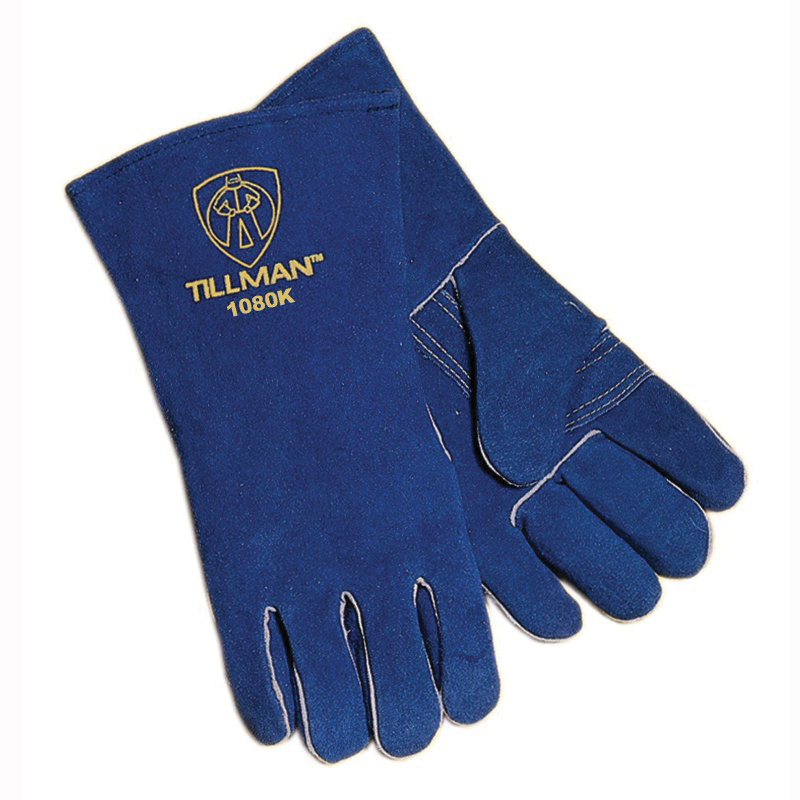 Tillman&trade; 1080 1080K Premium Grade Stick Welding Glove, Side Split Cowhide Leather, Blue, Cotton/Foam Lining, 14 in L