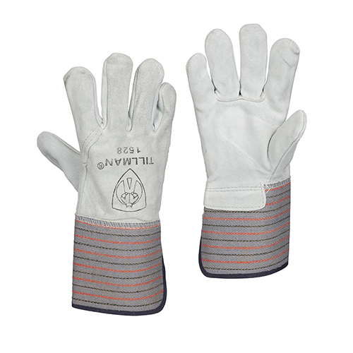 Tillman&trade; 1528 General Purpose Work Gloves, Gunn Cut Style, L, Split Cowhide Palm, Canvas, Gray, Safety Cuff, Unlined Lining