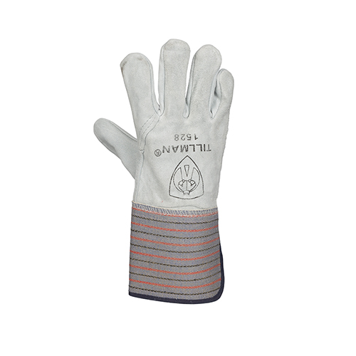 Tillman&trade; 1528 General Purpose Work Gloves, Gunn Cut Style, L, Split Cowhide Palm, Canvas, Gray, Safety Cuff, Unlined Lining