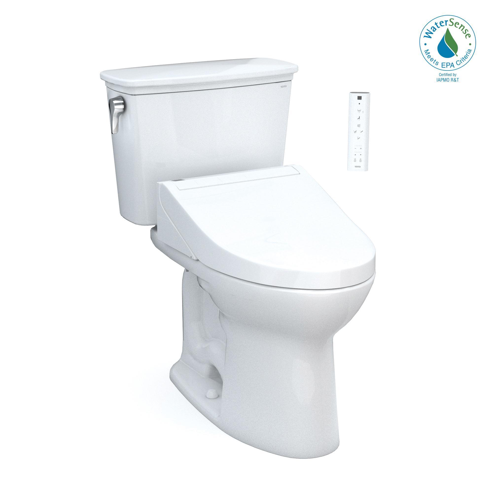 Toto® MW7863084CEFG#01 Universal Height Transitional 2-Piece Toilet With SW3074T40#01/C2 Bidet Seat, Drake®, Elongated Bowl, 16-1/8 in H Rim, 12 in Rough-In, 1.28 gpf, Cotton White, Import