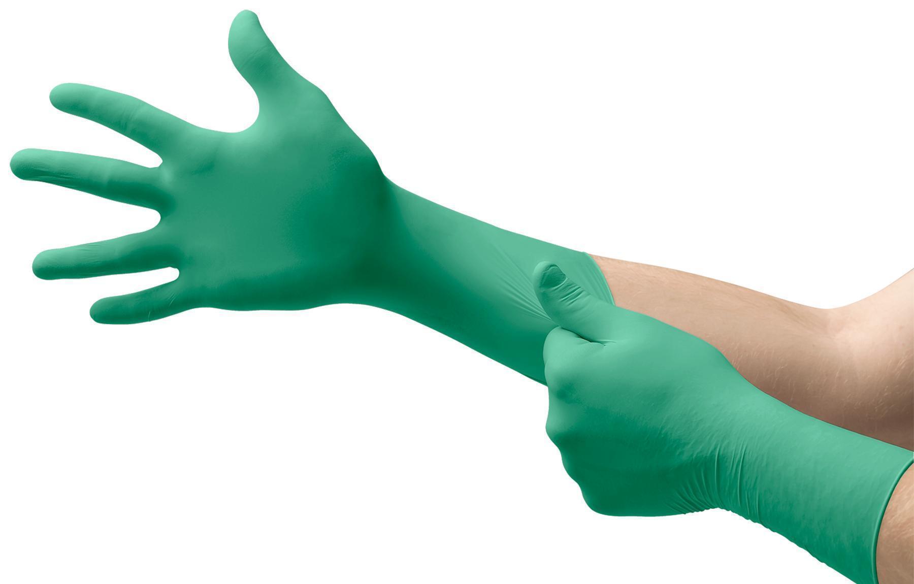 TouchNTuff&reg; 384232 Gloves, Nitrile, Green, 12 in L, Powder-Free, Textured Fingers, 5.1 mil THK, Application Type: Life Sciences/Electronics, Ambidextrous Hand
