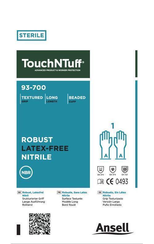 TouchNTuff&reg; 384232 Gloves, Nitrile, Green, 12 in L, Powder-Free, Textured Fingers, 5.1 mil THK, Application Type: Life Sciences/Electronics, Ambidextrous Hand