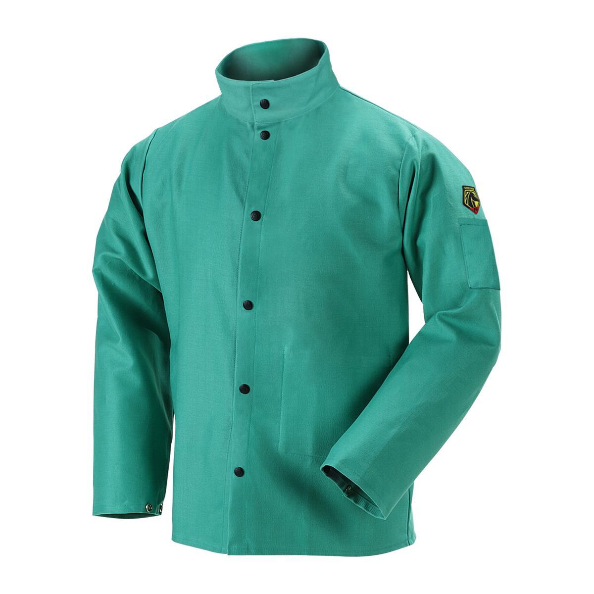 TruGuard&trade; F9-30C-S Unlined Welding Jacket, Men's, S, Cotton, Green, Resists: Flame, ASTM 1506