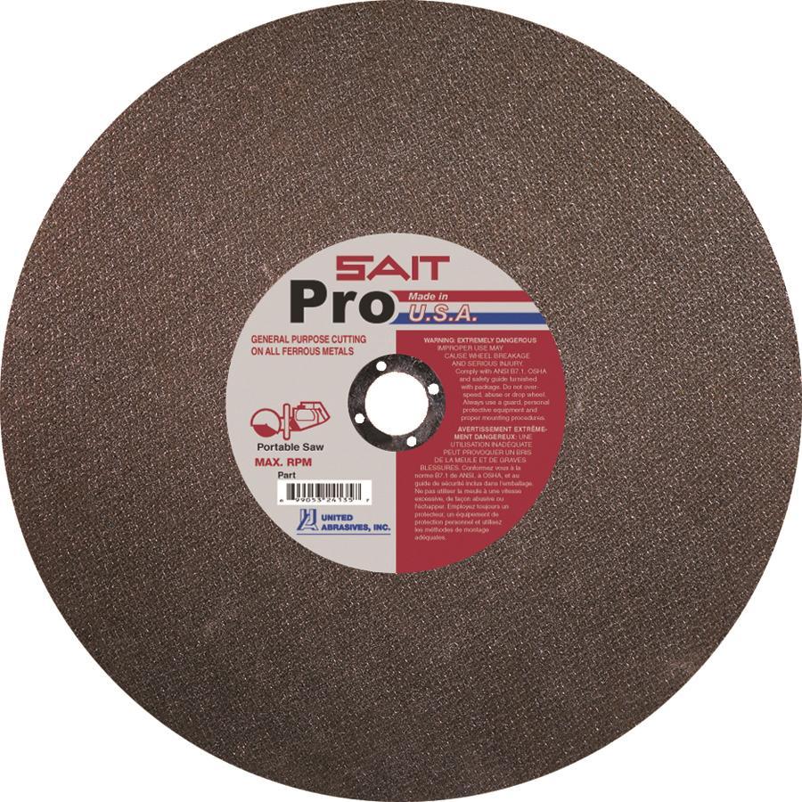 United Abrasives-SAIT 24140 Type 1 Portable Reinforced SAIT Pro Cut-Off Wheel, 14 in Dia x 1/8 in THK, 20 mm Center Hole, Aluminum Oxide Abrasive
