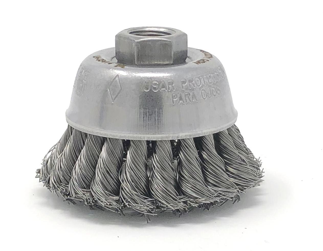 United Abrasives-SAIT 01401 Small Industrial Cup Brush, 2-3/4 in Dia Brush, 5/8-11 Arbor Hole, 0.014 in Dia Filament/Wire, Crimped, Carbon Steel Fill