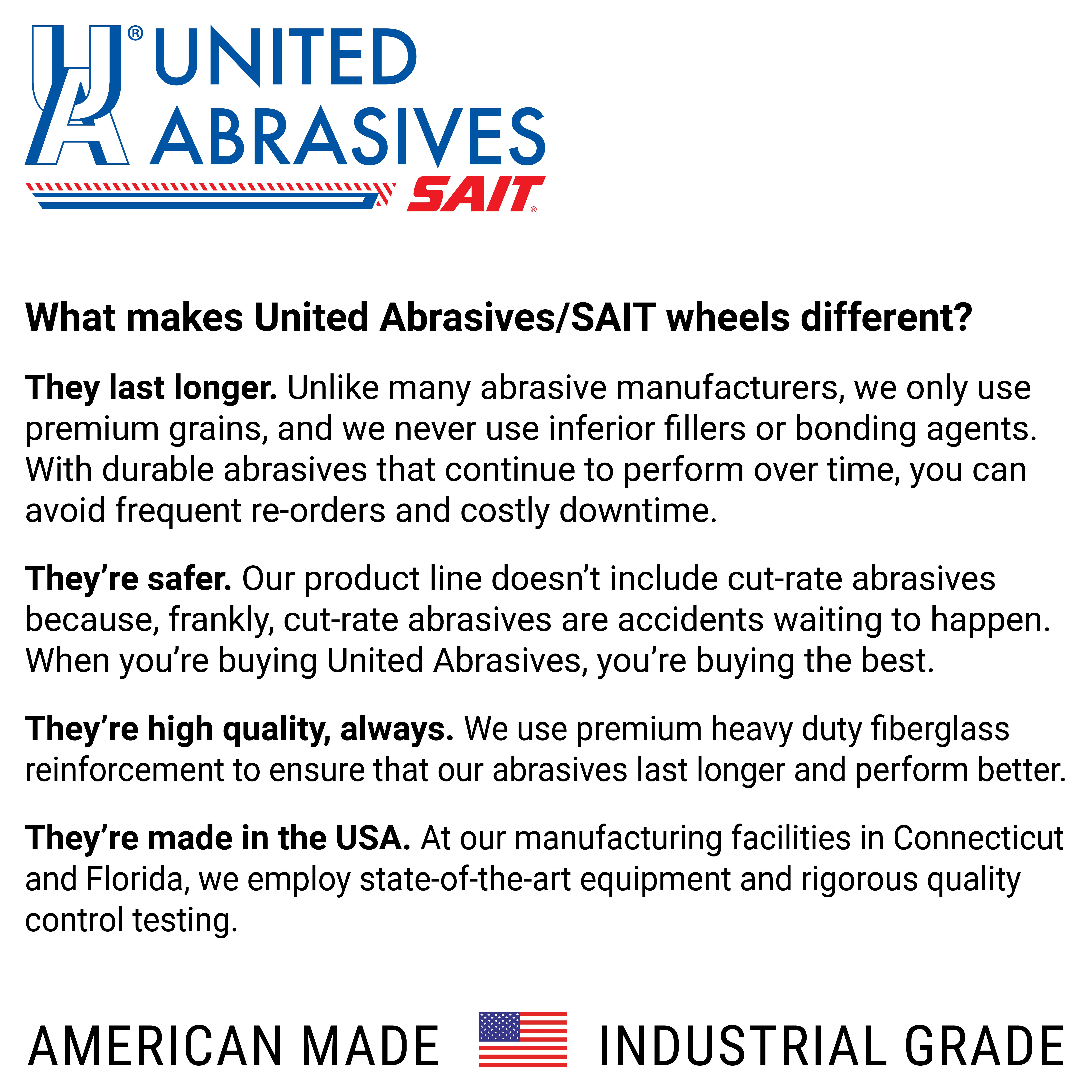 United Abrasives-SAIT 23003 A60T Thin High Speed Cut-Off Wheel, 2 in Dia 1/16 in THK, 3/8 in Center Hole, Stainless/Metal Abrasive