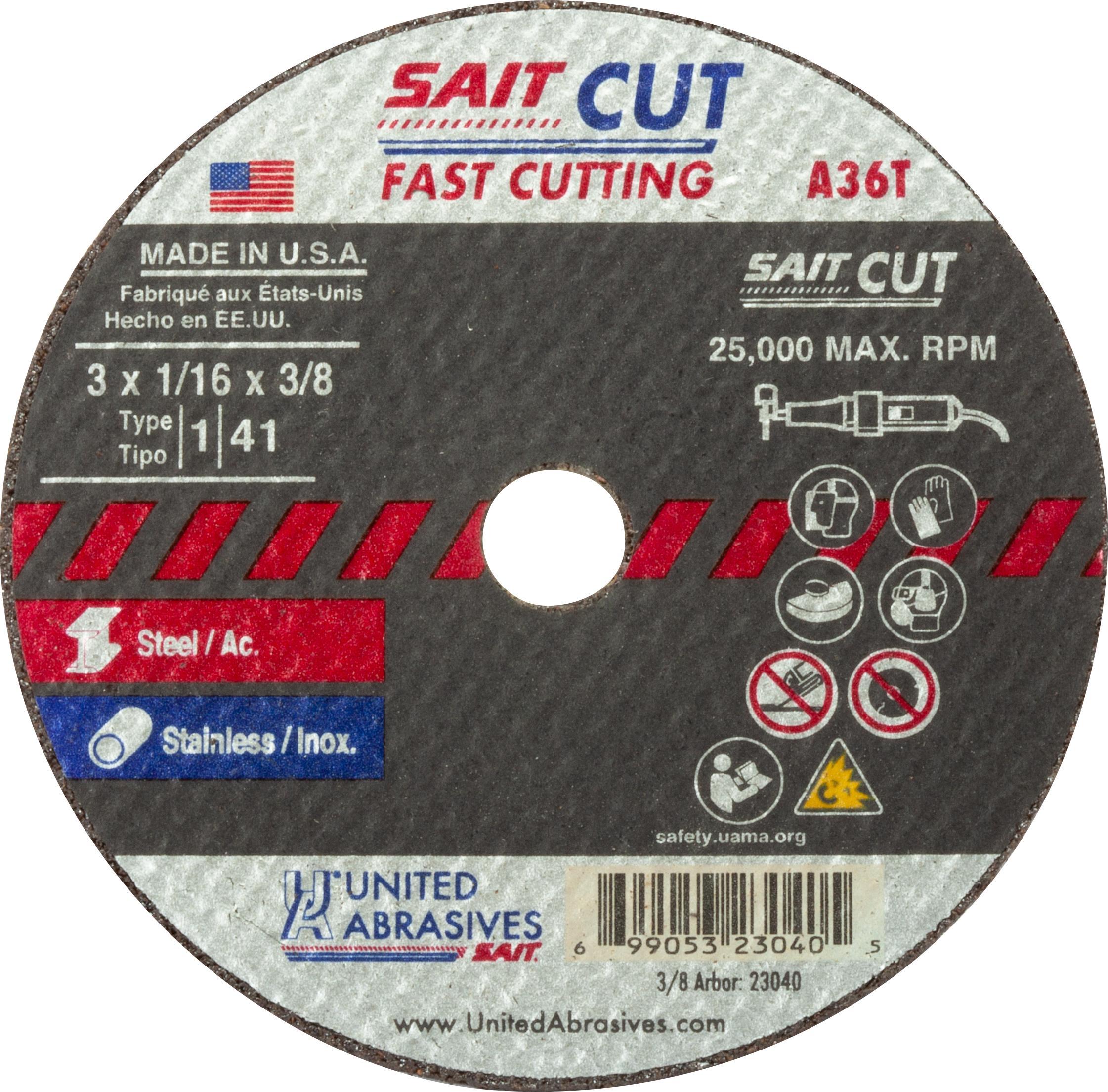 United Abrasives-SAIT SaitZ-Tech™ 23327 High Performance Thin High Speed Cut-Off Wheel, 6 in Dia x 0.045 in THK, 7/8 in Center Hole, 36 Grit, Zirconia Alumina Abrasive