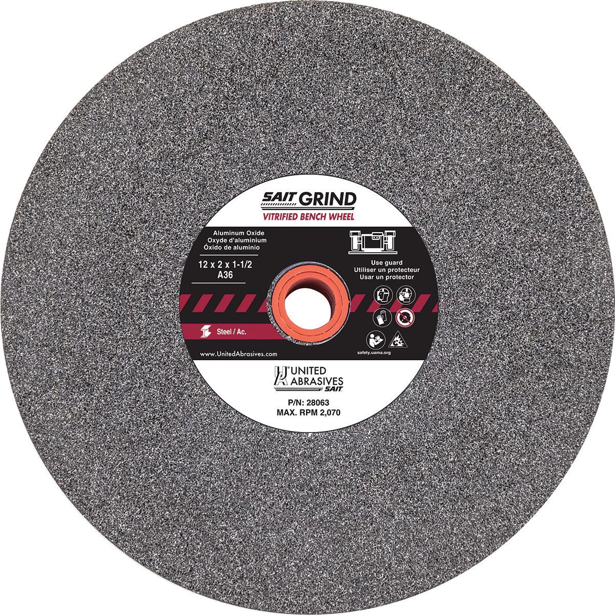 United Abrasives-SAIT 28010 General Purpose Bench Grinding Wheel, 7 in Dia x 3/4 in THK, 1 in Center Hole, 36 Grit, Aluminum Oxide Abrasive