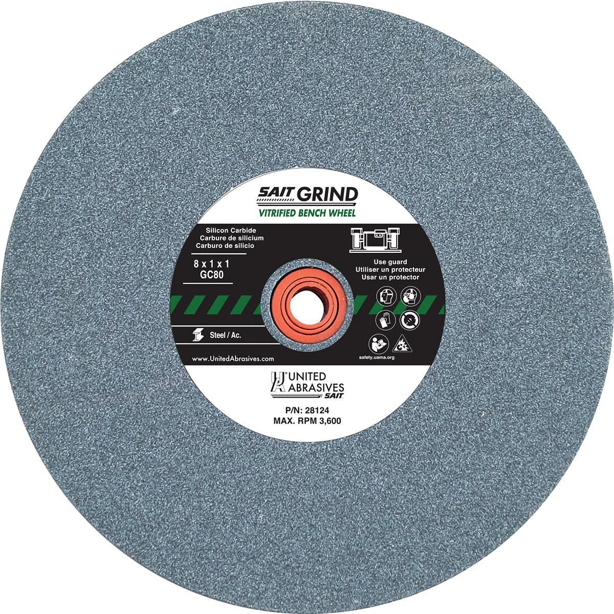 United Abrasives-SAIT 28114 General Purpose Bench Grinding Wheel, 7 in Dia x 1 in THK, 1 in Center Hole, 80 Grit, Silicon Carbide Abrasive