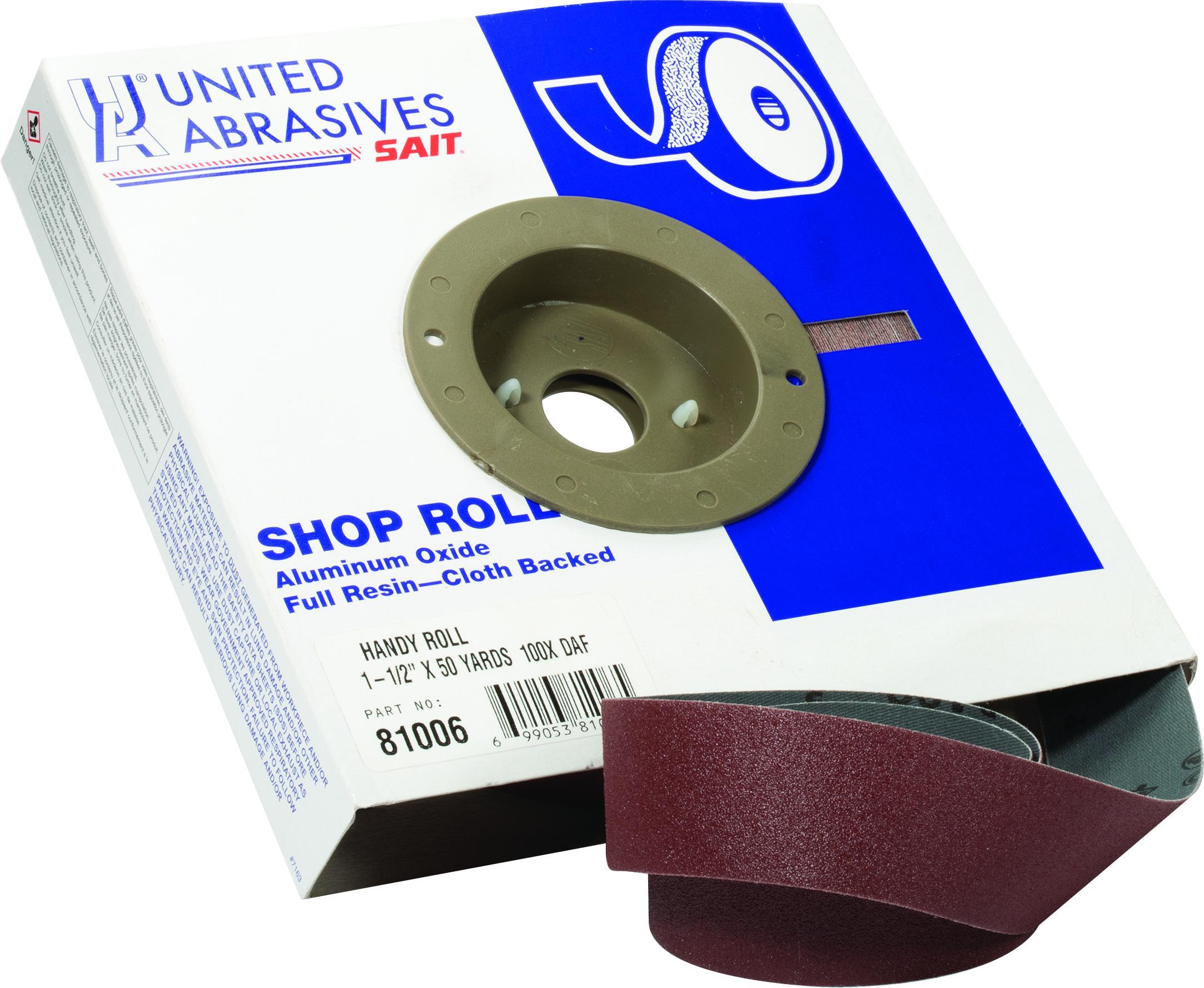 United Abrasives-SAIT 81806 DA-F Handy Utility Open Coated Handy Roll, 50 yd L x 1-1/2 in W, 180 Grit, Very Fine Grade, Aluminum Oxide Abrasive, Cloth Backing
