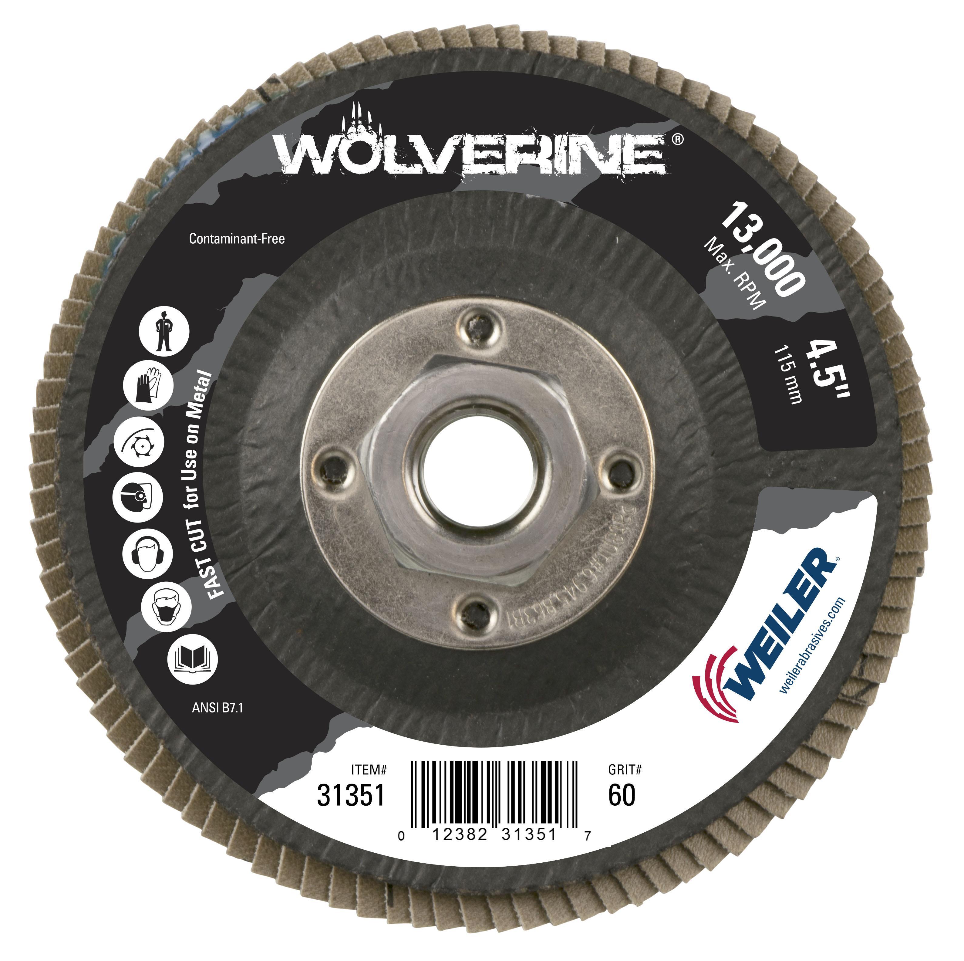 Wolverine&trade; 30723 Stem Mount Coated Abrasive Flap Wheel, 2 in Dia Wheel, 1 in W Face, 1/4 in Dia Shank, 60 Grit, Medium Grade, Aluminum Oxide Abrasive