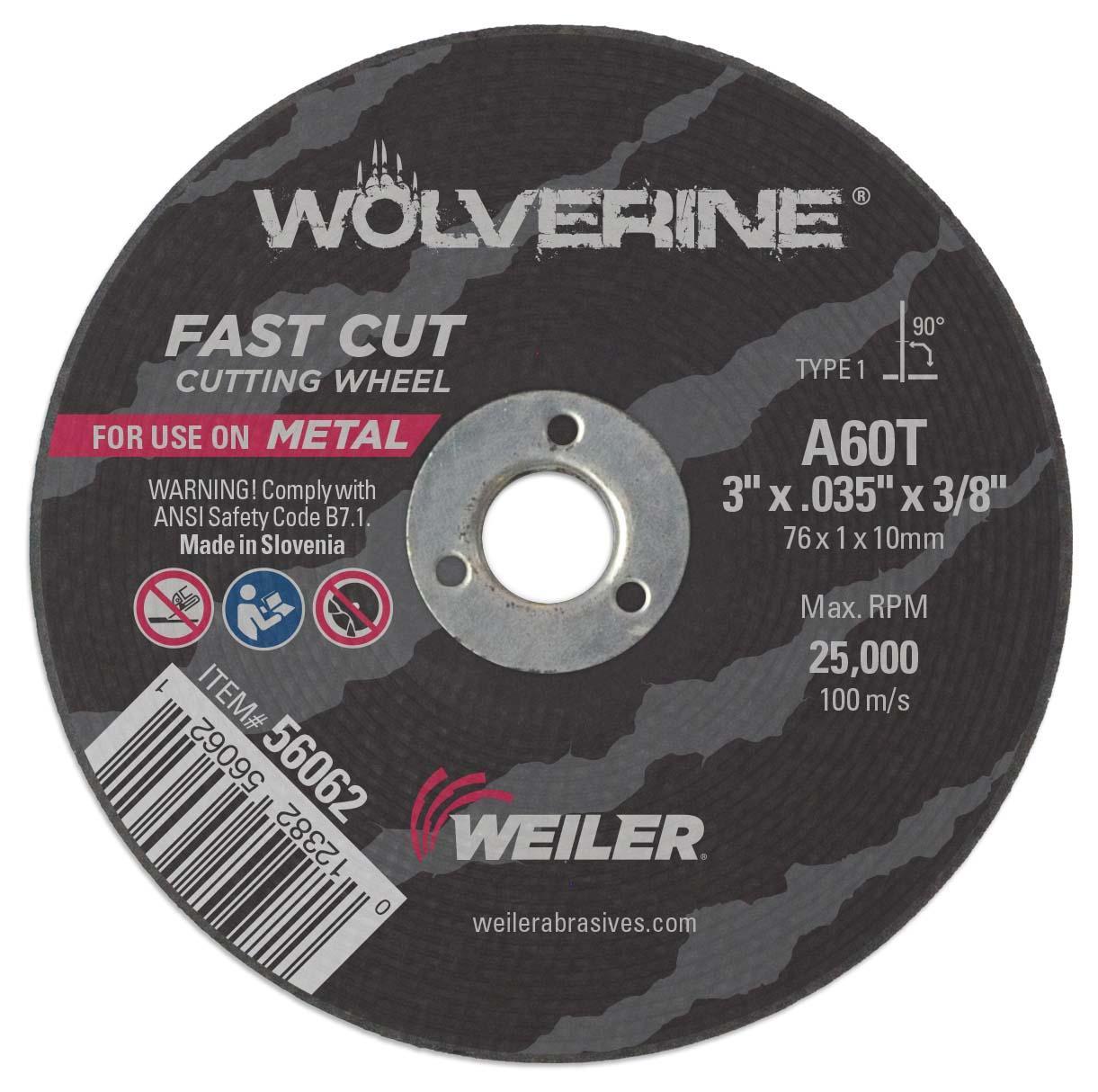 Wolverine&trade; 56464 Type 27 Cut-Off Wheel, 4-1/2 in Dia 1/4 in THK, 7/8 in Center Hole, 24 Grit, Aluminum Oxide Abrasive