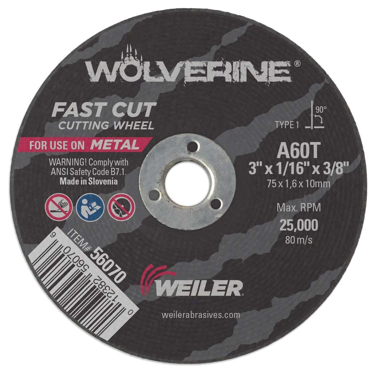 Wolverine&trade; 56464 Type 27 Cut-Off Wheel, 4-1/2 in Dia 1/4 in THK, 7/8 in Center Hole, 24 Grit, Aluminum Oxide Abrasive
