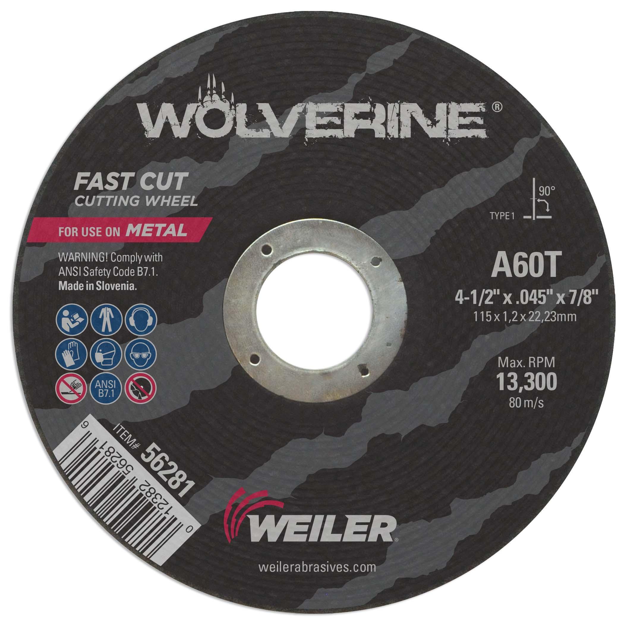 Vortec Pro® Wolverine™ 56282 Thin Cut-Off Wheel, 6 in Dia x 0.04 in THK, 7/8 in Center Hole, WA60T Grit, White Aluminum Oxide Abrasive