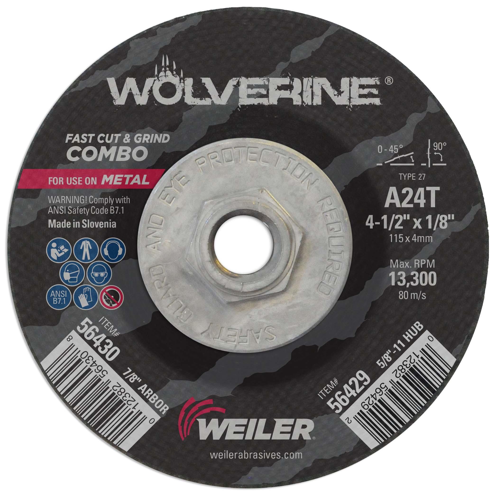 Wolverine&trade; 56468 Type 27 Cut-Off Wheel, 7 in Dia 1/4 in THK, 24 Grit, Aluminum Oxide Abrasive