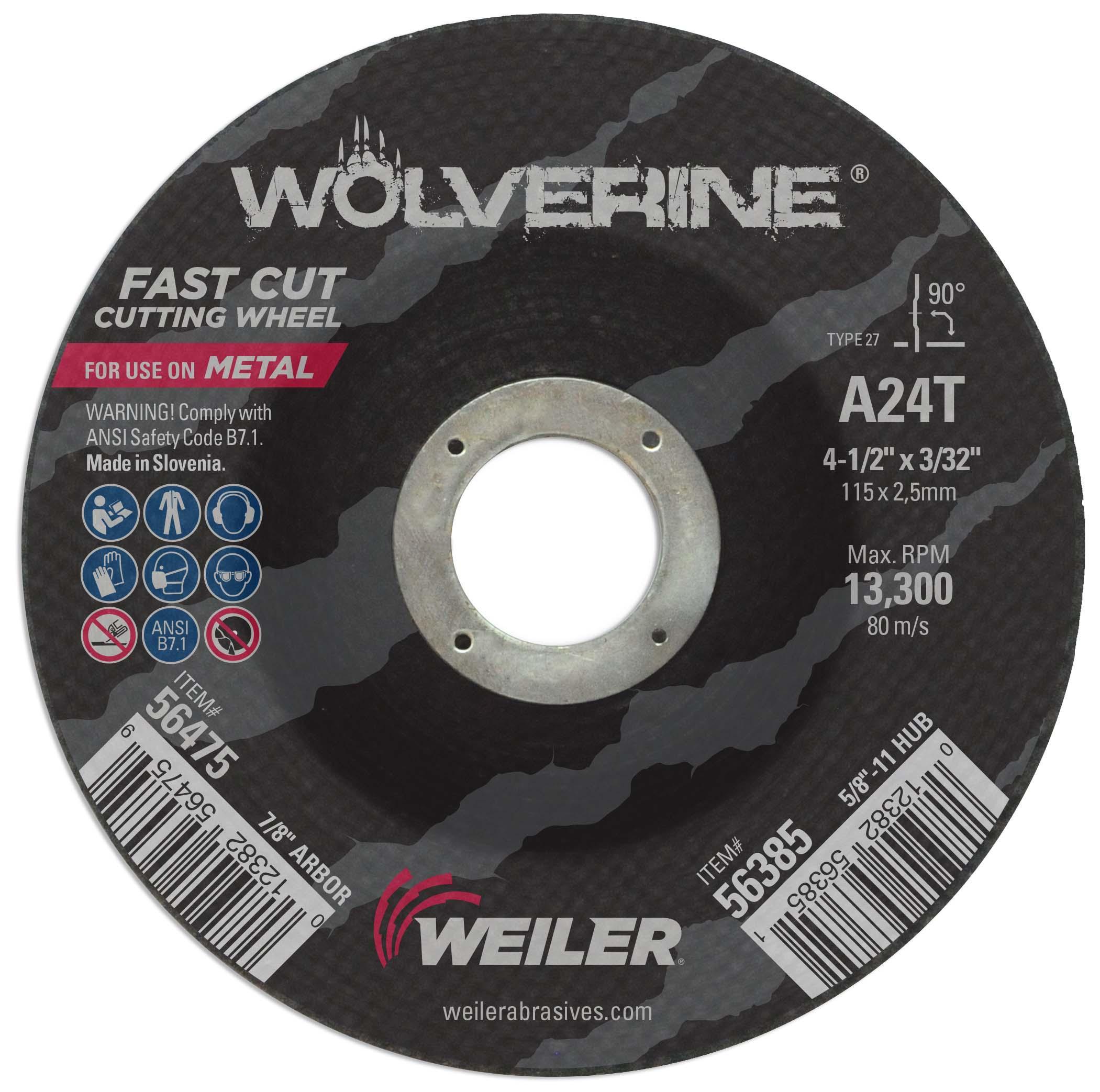 Wolverine&trade; 56070 Small Cut-Off Wheel, 3 in Dia 1/16 in THK, 3/8 in Center Hole, A60T Grit, Aluminum Oxide Abrasive