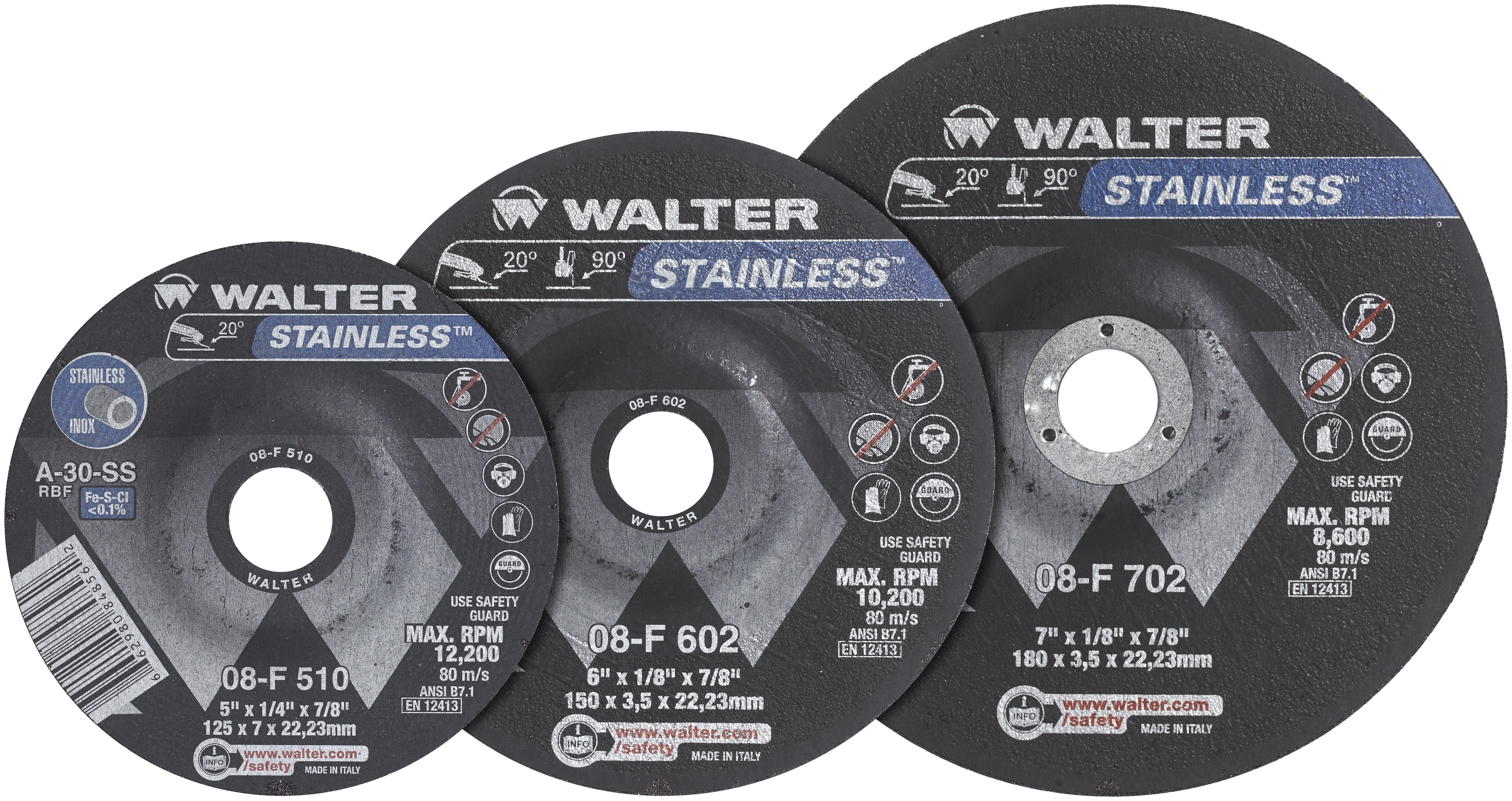 Walter Surface Technologies STAINLESS&trade; 08F452 High Performance Depressed Center Wheel, 4-1/2 in Dia x 1/8 in THK, 30 Grit, Aluminum Oxide Abrasive