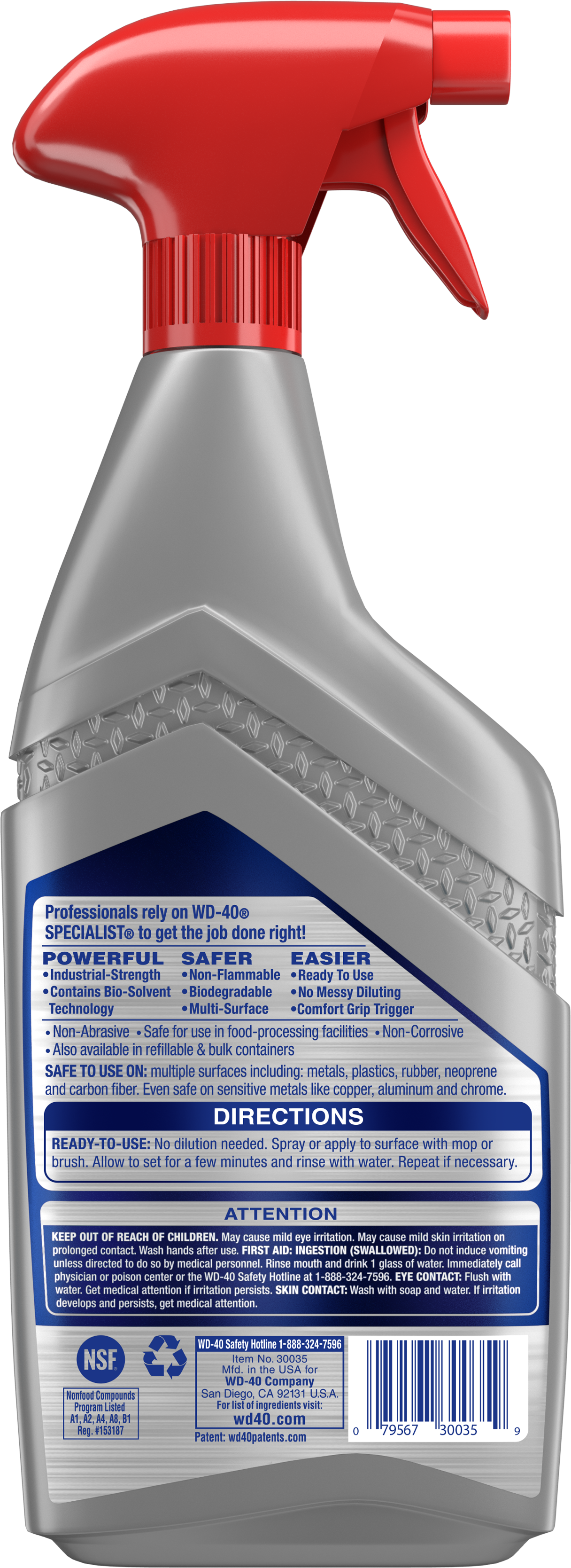 WD-40&reg; Specialist 30035 Industrial Strength Cleaner and Degreaser, 32 oz Container Bottle Container, Pleasant Odor/Scent, Clear, Aerosol Spray Form