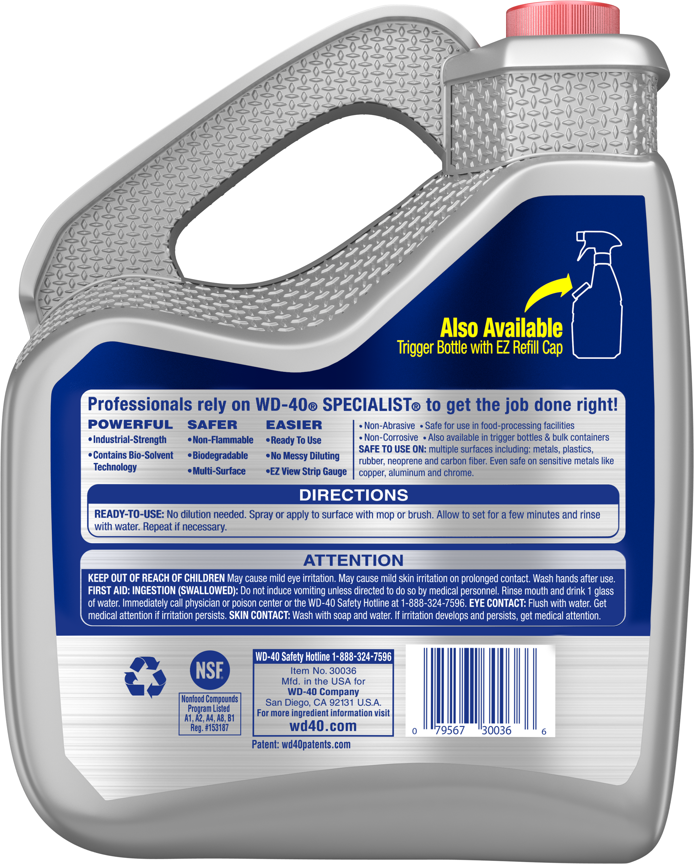 WD-40&reg; Specialist 30036 Industrial Strength Cleaner and Degreaser, 1 gal Container Bottle Container, Pleasant Odor/Scent, Clear, Liquid Form