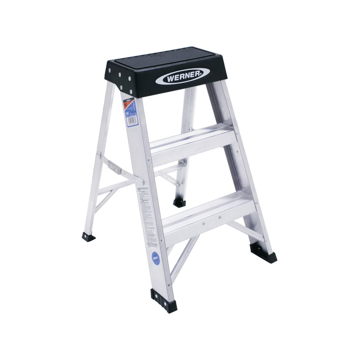 WERNER&reg; 150B Type I Duty Step Stool, 2 ft H, 300 lb Load, 2 Steps, 24 in Top Step, Aluminum