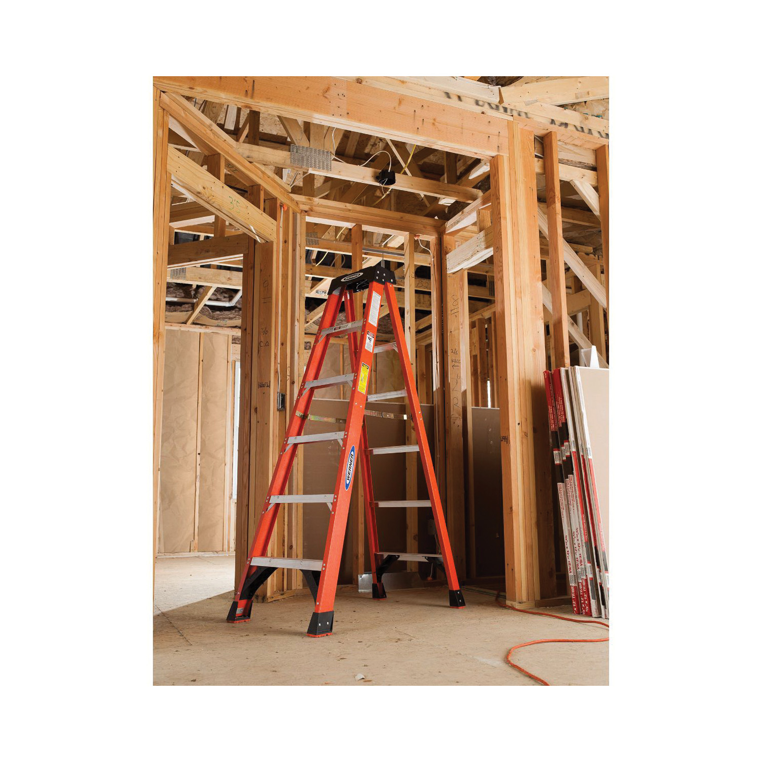 WERNER&reg; NXT1A08 Type IA Single Sided Step Ladder, 8 ft H Ladder, 300 lb Load, Fiberglass