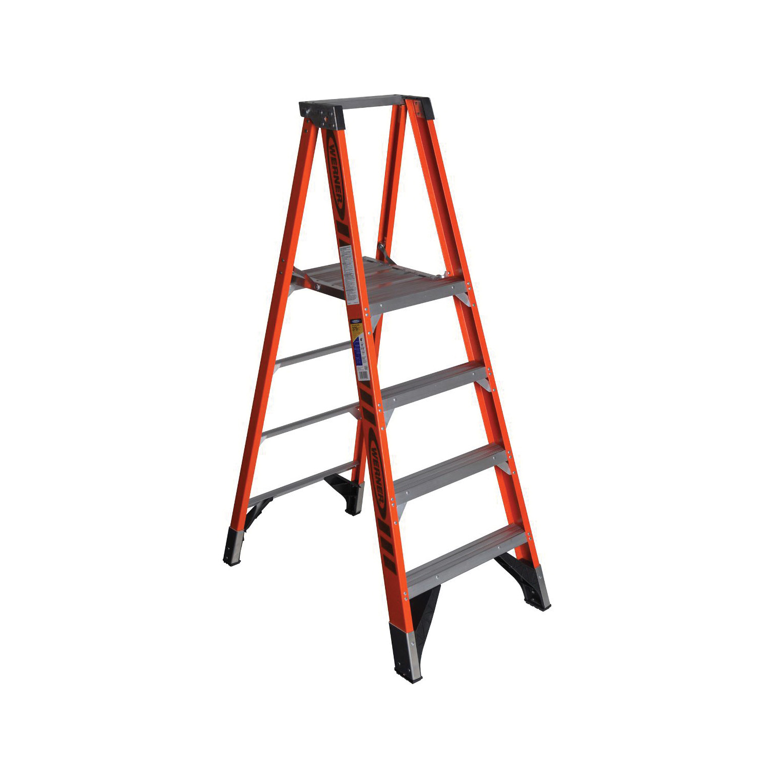 WERNER® P7406 P7400 Type IAA Platform Ladder, 6 ft Ladder, 375 lb Load, 14-5/8 in W, Aluminum External Rail Shield/Fiberglass