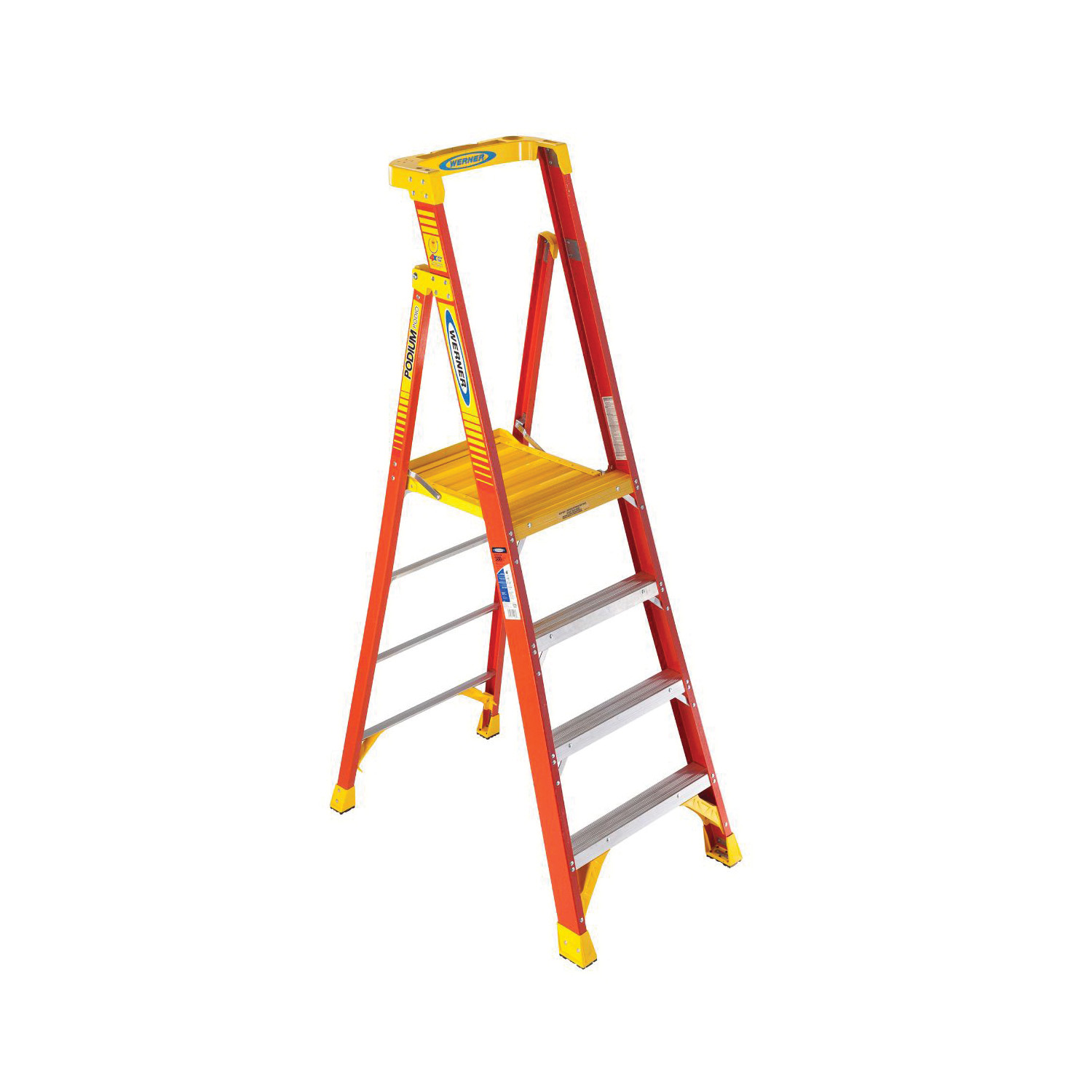 WERNER® P7404 P7400 Type IAA Platform Ladder, 4 ft Ladder, 375 lb Load, 14-5/8 in W, Aluminum External Rail Shield/Fiberglass