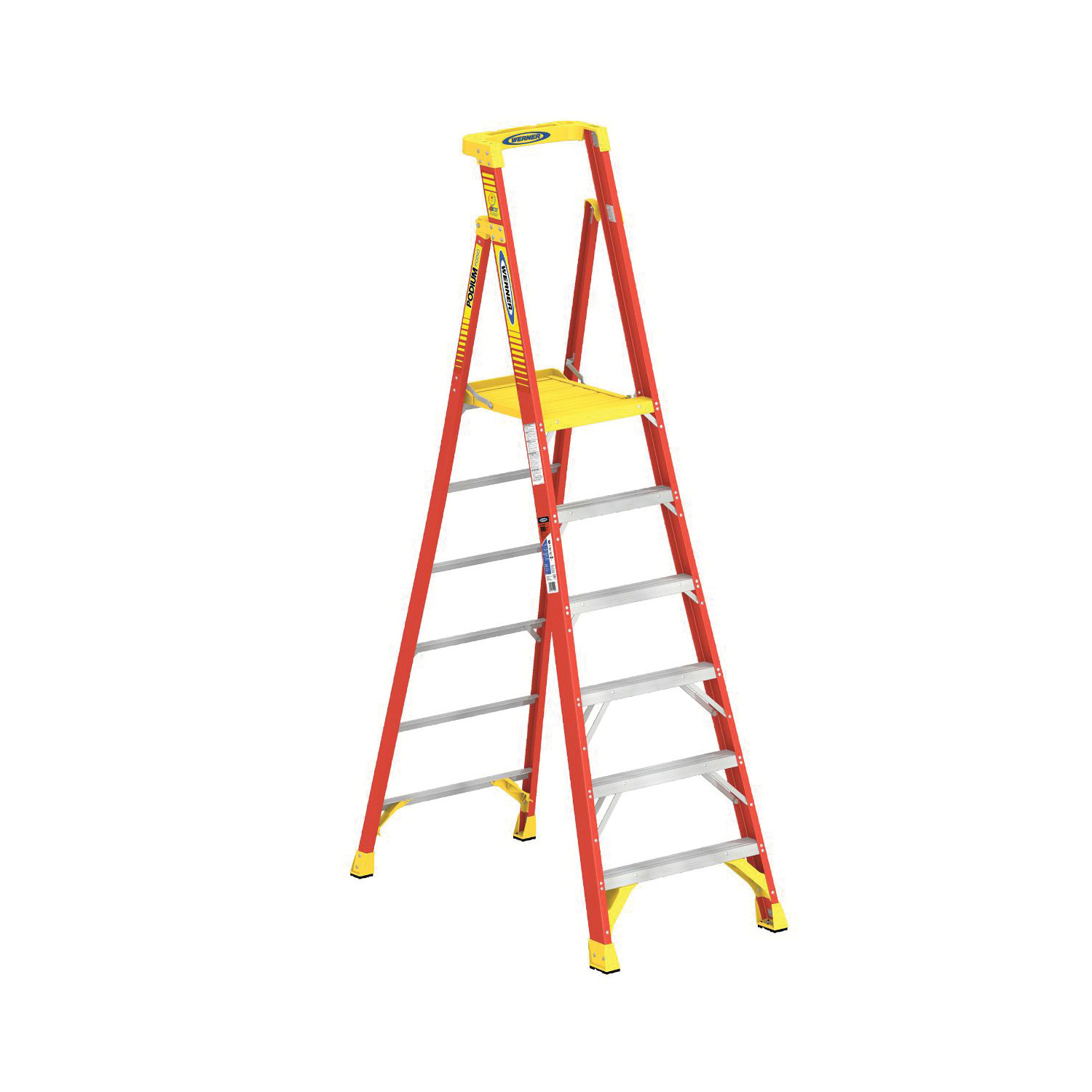 WERNER® PD6208 PD6200 Podium Ladder, 10 ft Ladder, 300 lb Load, 8 Steps, Type IA, Fiberglass