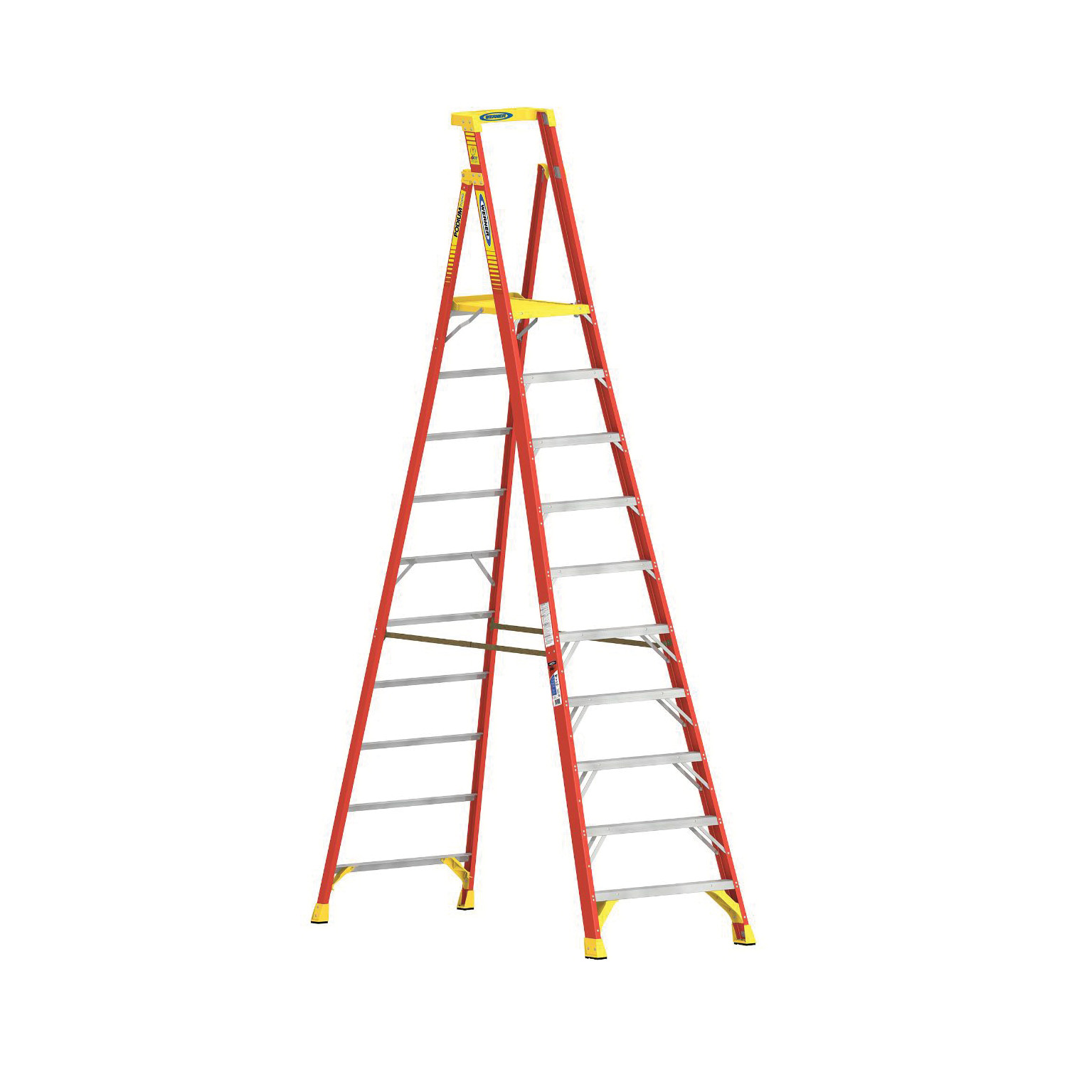 WERNER® PD7304 PD7300 Podium Ladder, 6 ft Ladder, 375 lb Load, 4 Steps, Type IAA, Fiberglass