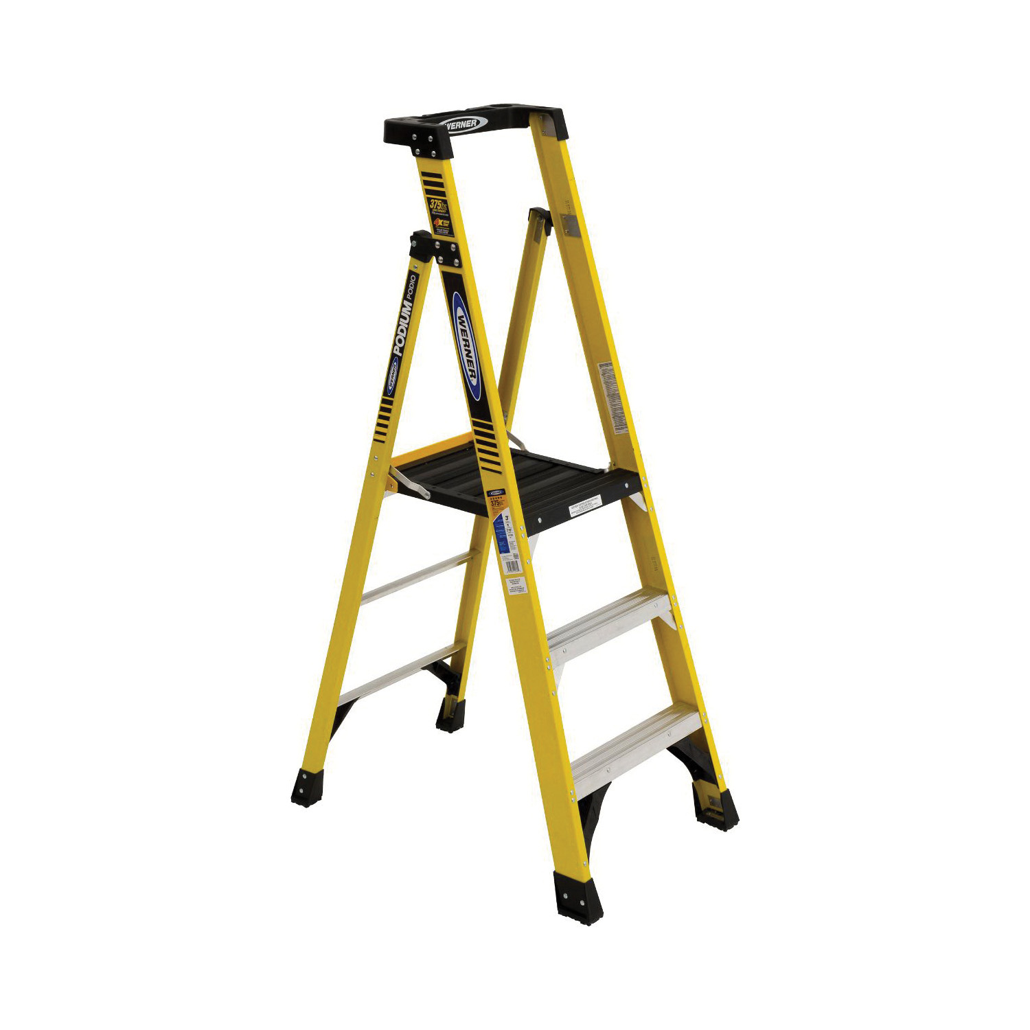 WERNER&reg; PD7303 PD7300 Podium Ladder, 5 ft Ladder, 375 lb Load, 3 Steps, Type IAA, Fiberglass