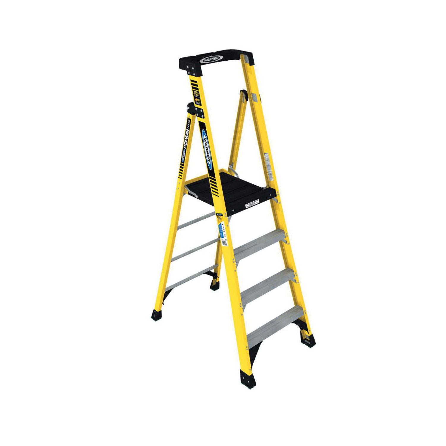 WERNER® PD6204 PD6200 Podium Ladder, 6 ft Ladder, 300 lb Load, 4 Steps, Type IA, Fiberglass