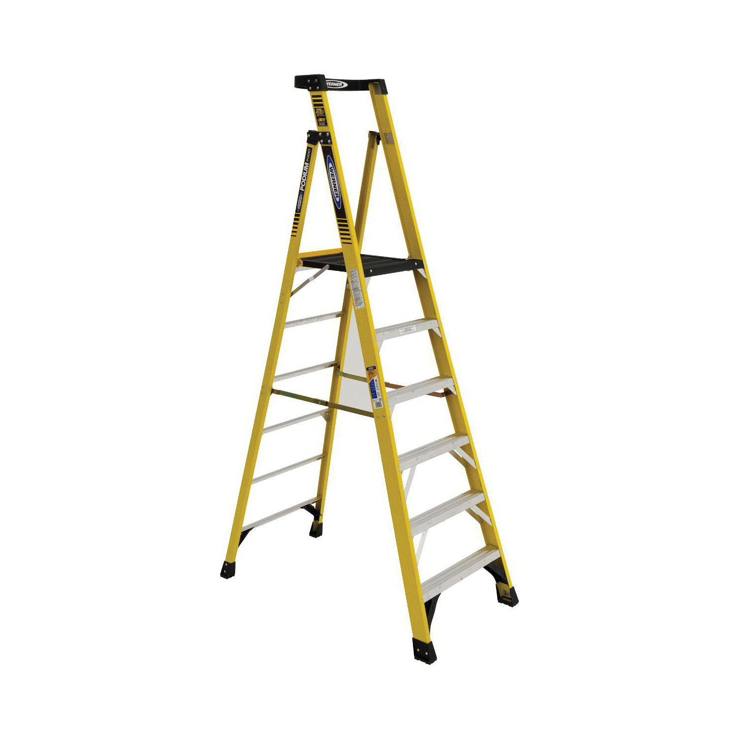 WERNER® PD6206 PD6200 Podium Ladder, 8 ft Ladder, 300 lb Load, 6 Steps, Type IA, Fiberglass