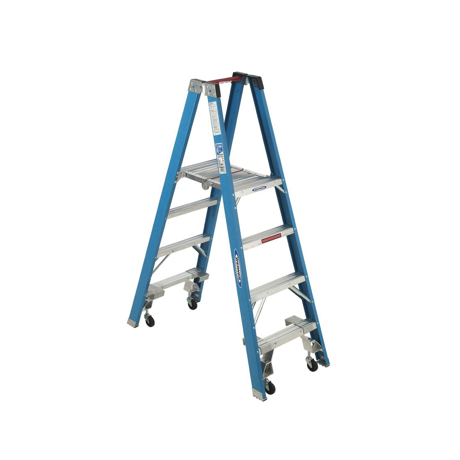 WERNER&reg; PT6004-4C PT6000-4C Type I Platform Ladder With Casters, 4 ft Ladder, 250 lb Load, 12-3/4 in W, Fiberglass
