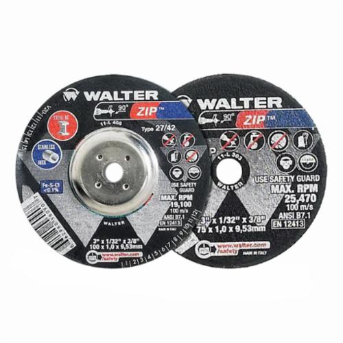 Walter Surface Technologies 08B450 High Performance Depressed Center Wheel, 4-1/2 in Dia x 1/4 in THK, 24 Grit, Aluminum Oxide Abrasive