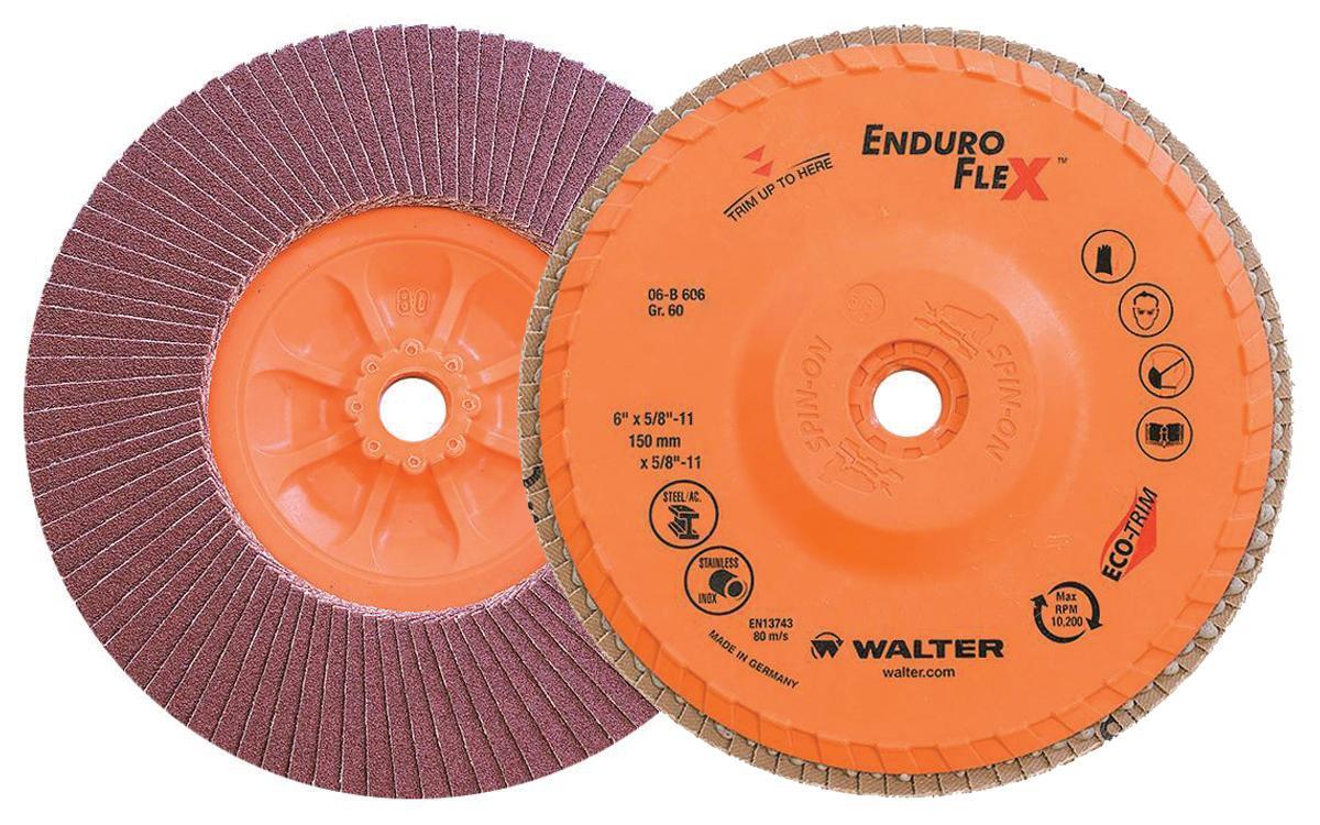 Walter Surface Technologies Enduro-Flex&trade; 06B606 06-B Close Spin-On Coated Flap Disc, 6 in Dia Disc, 60 Grit, Medium Grade, Zirconia Alumina Abrasive, Type 27S Disc