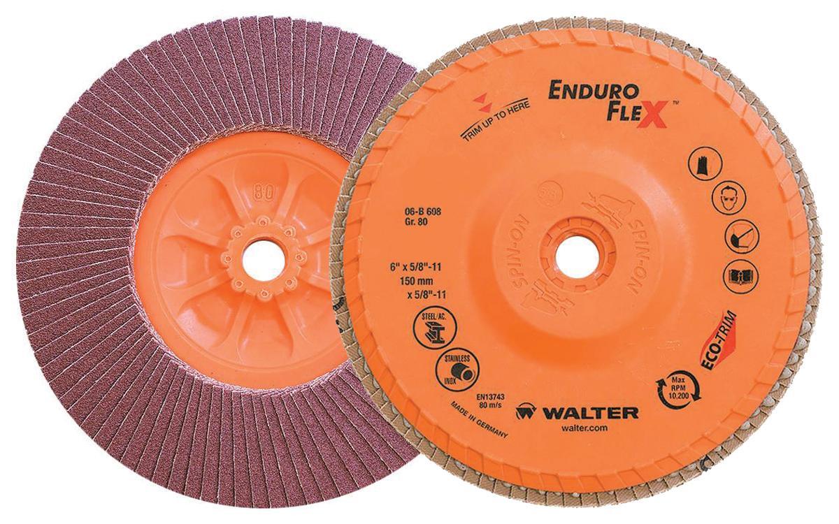 Walter Surface Technologies Enduro-Flex&trade; 06B608 06-B Close Spin-On Coated Flap Disc, 6 in Dia Disc, 80 Grit, Medium Grade, Zirconia Alumina Abrasive, Type 27S Disc