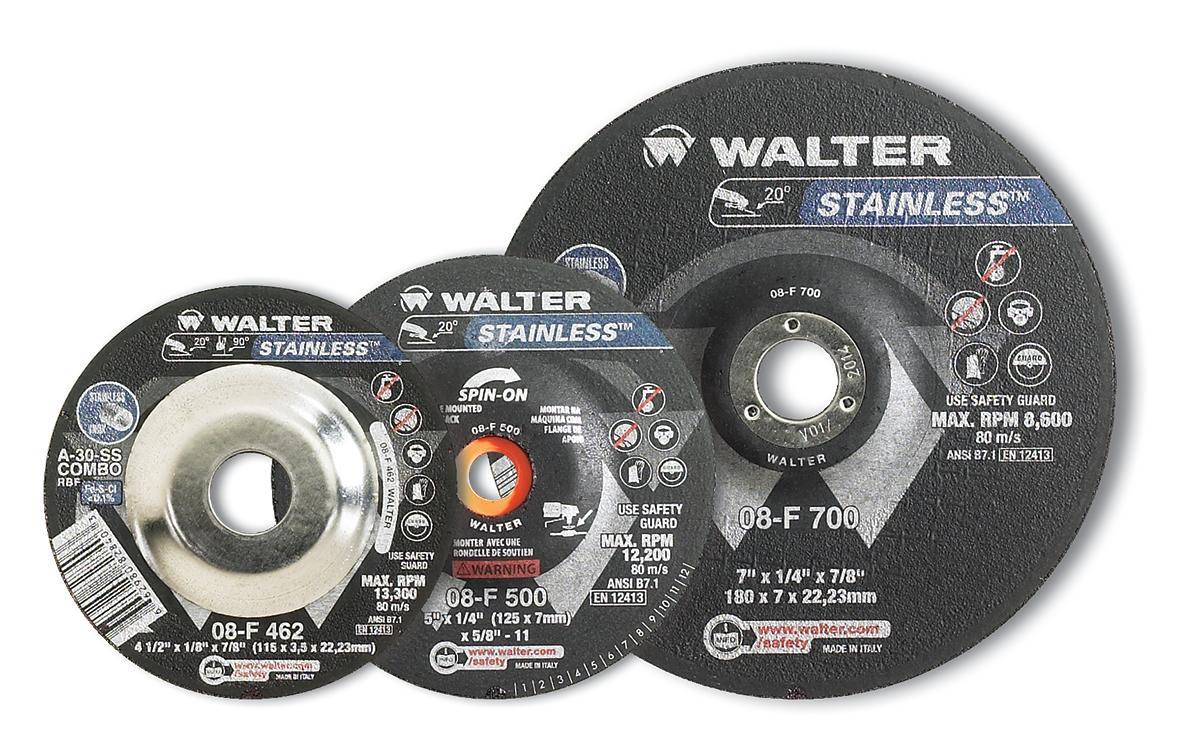 Walter Surface Technologies STAINLESS&trade; 08F452 High Performance Depressed Center Wheel, 4-1/2 in Dia x 1/8 in THK, 30 Grit, Aluminum Oxide Abrasive