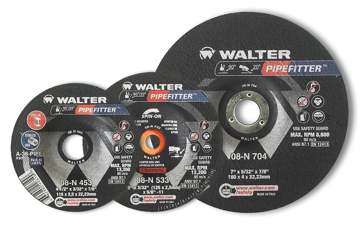 Walter Surface Technologies PIPEFITTER&trade; 08N503 Depressed Center Wheel, 5 in Dia x 3/32 in THK, 7/8 in Center Hole, 36 Grit, Aluminum Oxide Abrasive