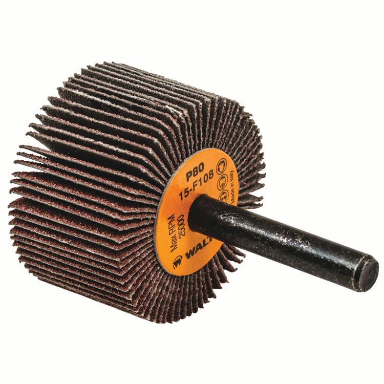 Walter Surface Technologies COOLCUT&trade; 15F108 Mount Coated Flap Wheel, 1-1/2 in Dia Wheel, 1 in W Face, 1/4 in Dia Shank, 80 Grit, Medium Grade, Aluminum Oxide Abrasive